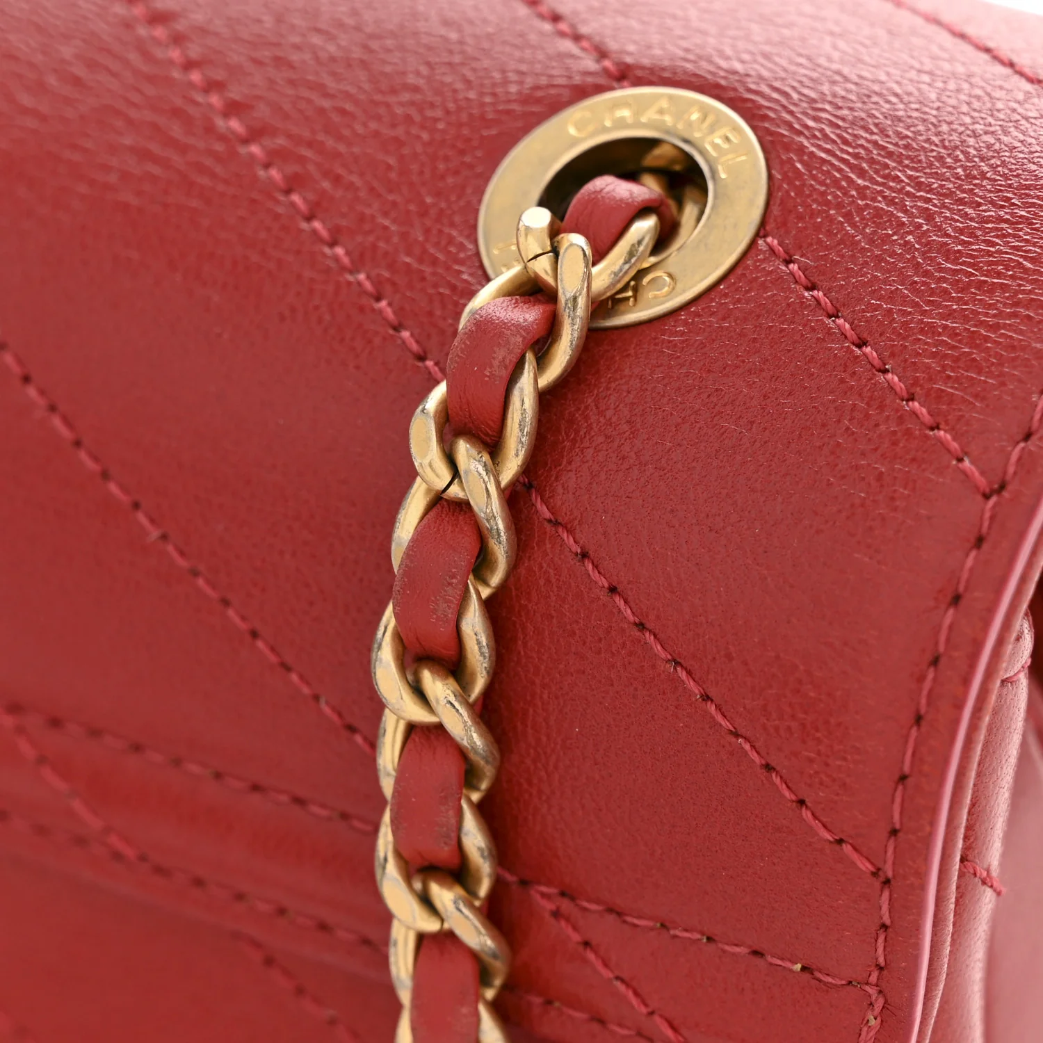 Lambskin Chevron Stitched Envelope Flap Bag Red - Image 13