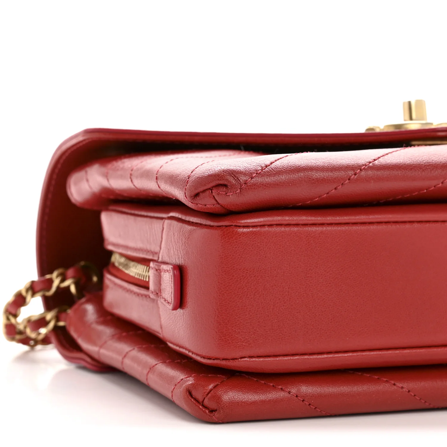 Lambskin Chevron Stitched Envelope Flap Bag Red - Image 9