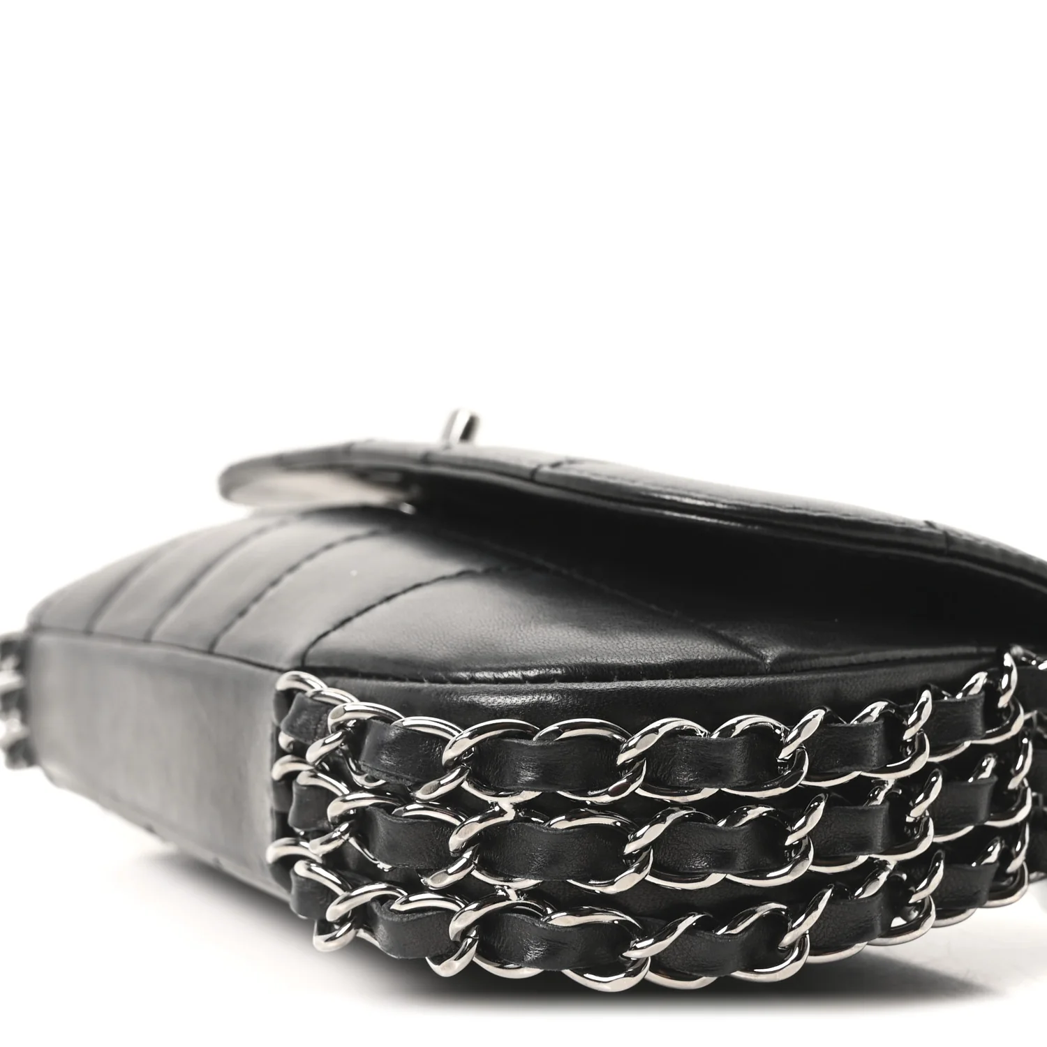 Lambskin Chocolate Bar Quilted Lambskin 3 Chain Flap Black - Image 10