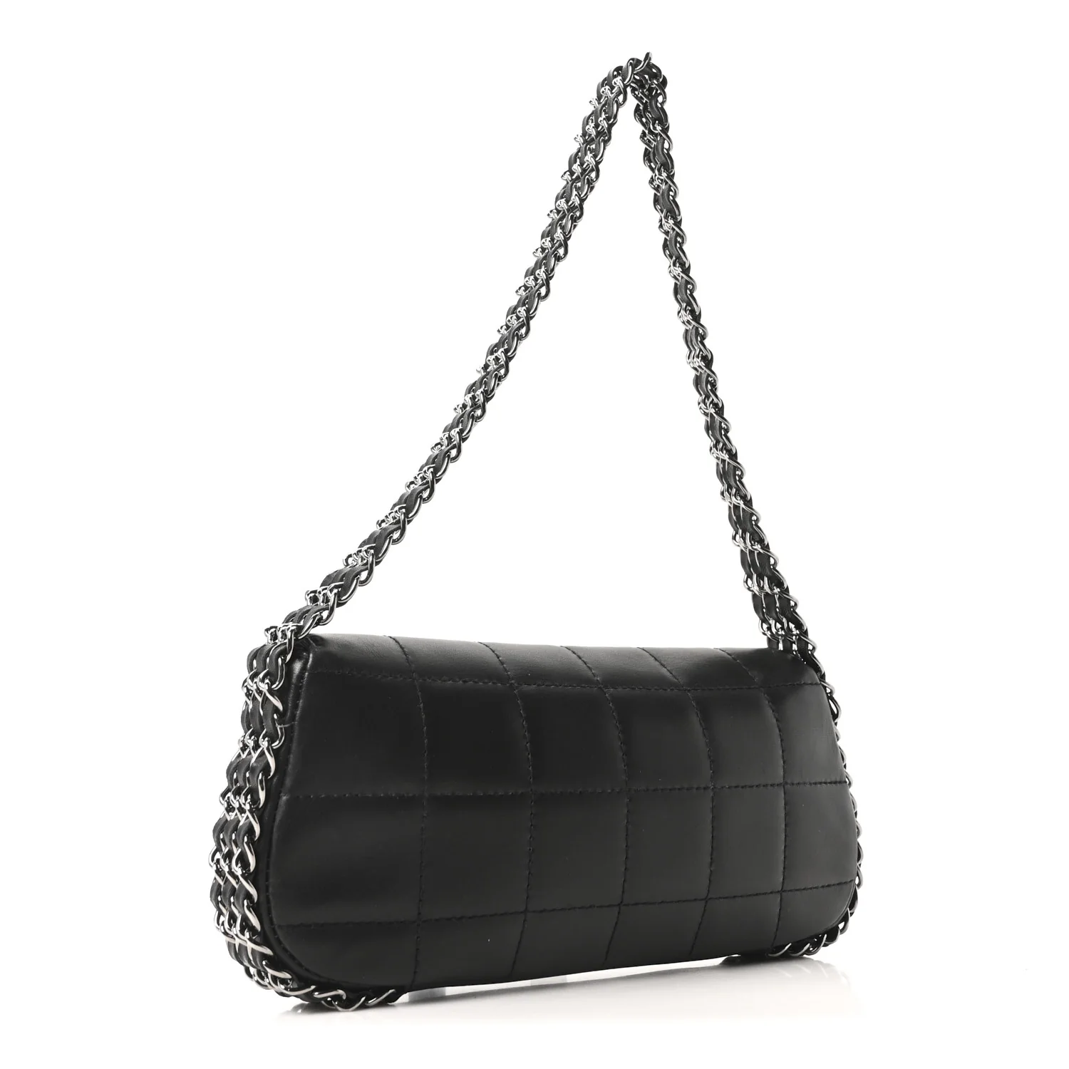 Lambskin Chocolate Bar Quilted Lambskin 3 Chain Flap Black - Image 3