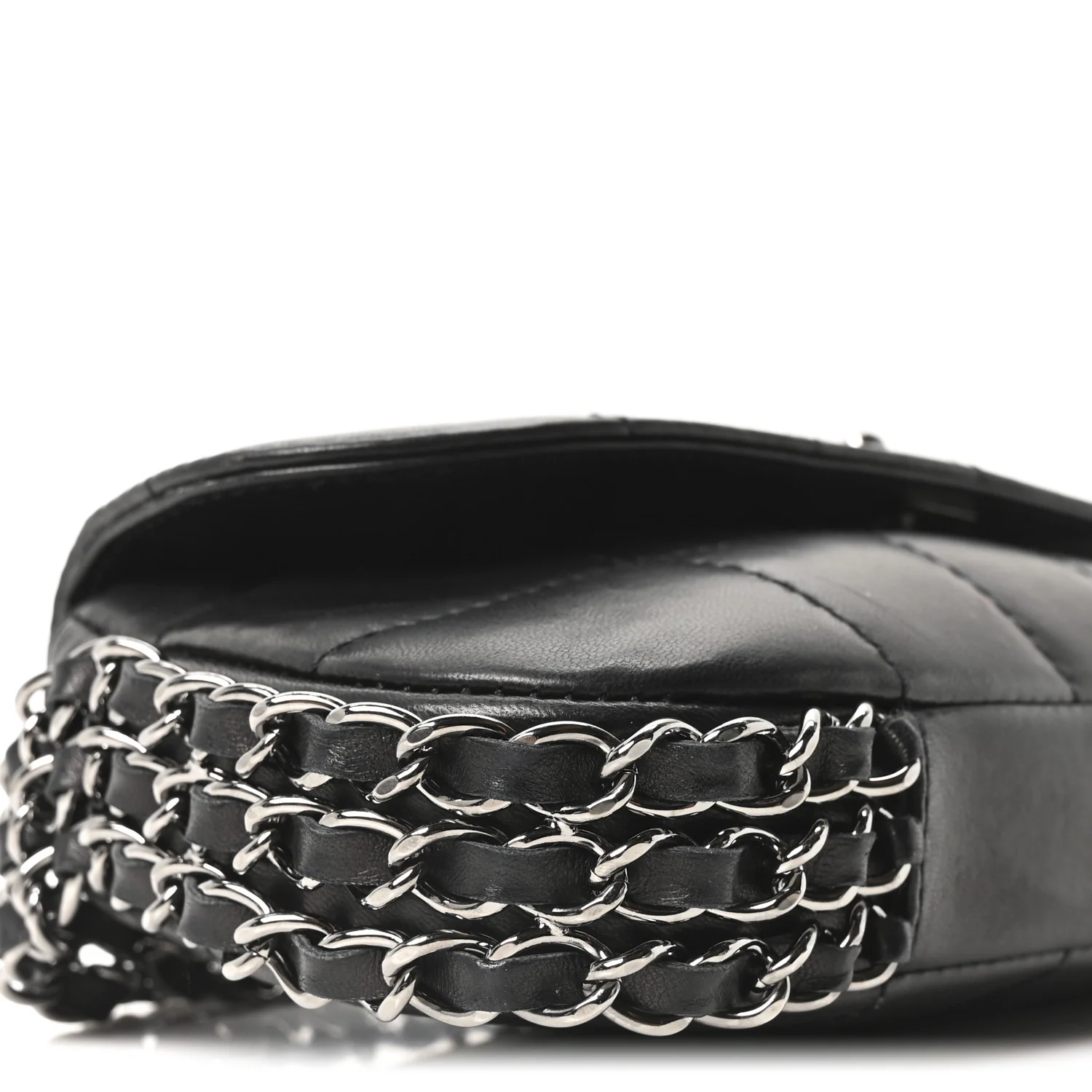 Lambskin Chocolate Bar Quilted Lambskin 3 Chain Flap Black - Image 9