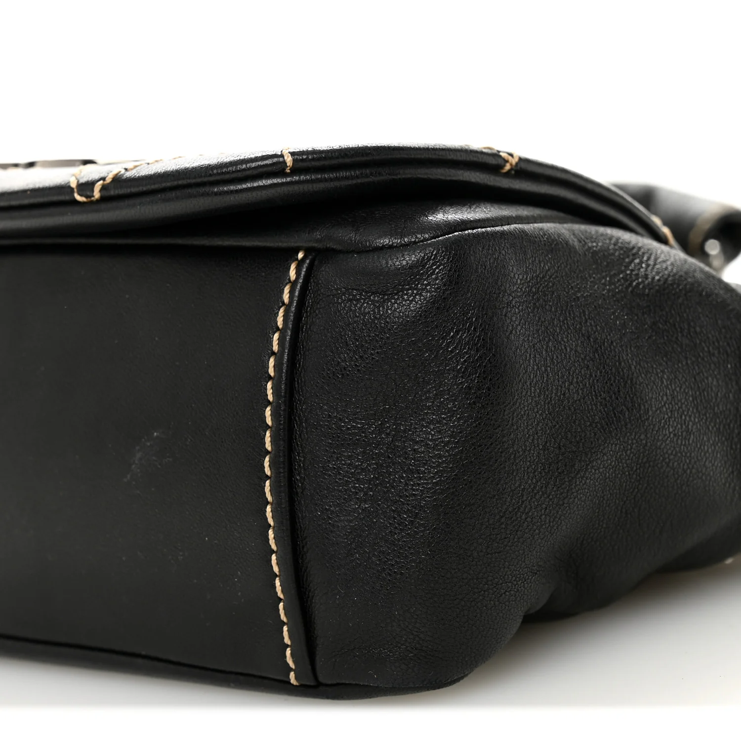 Lambskin Contrast Stitch Small Surpique Accordion Flap Black - Image 10