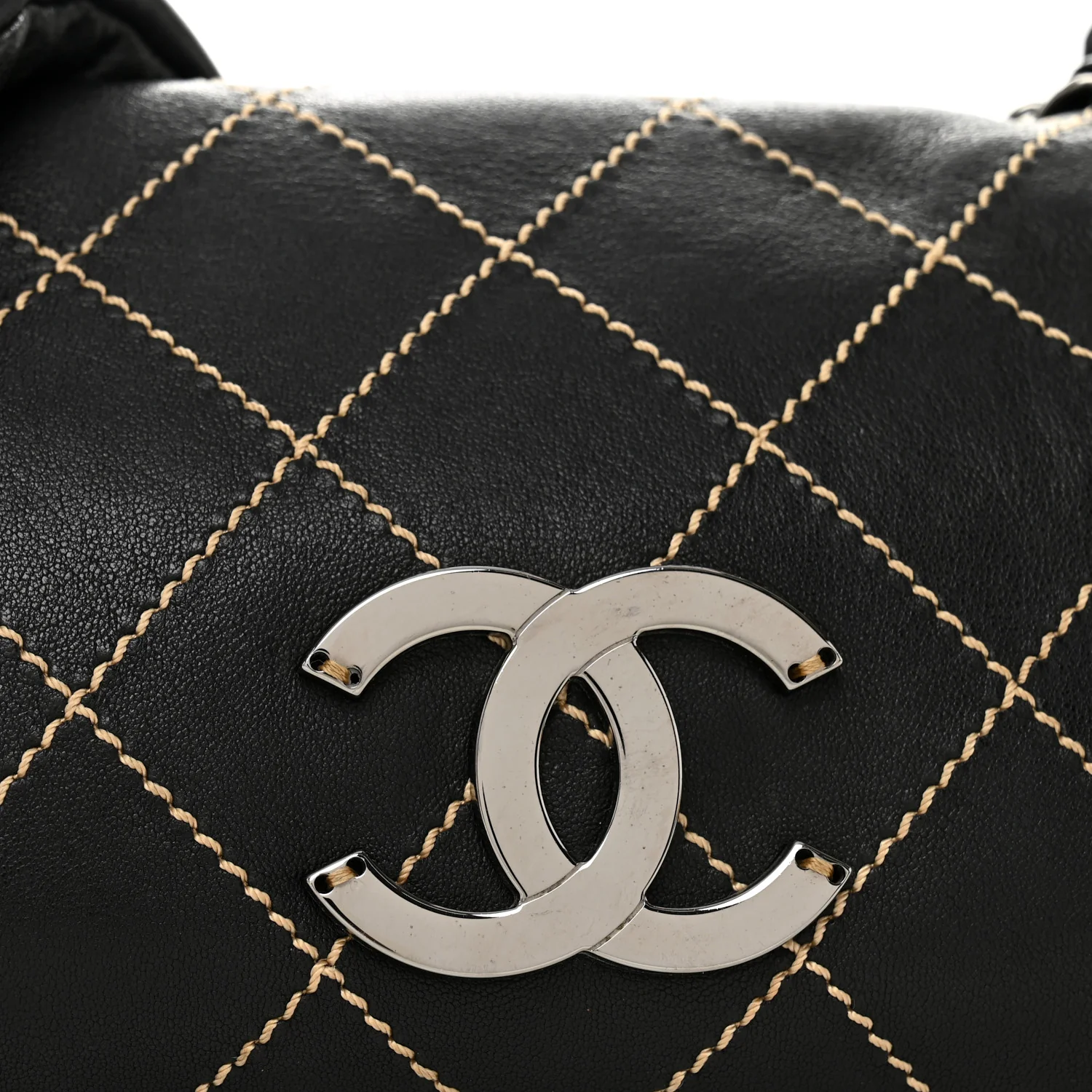 Lambskin Contrast Stitch Small Surpique Accordion Flap Black - Image 8