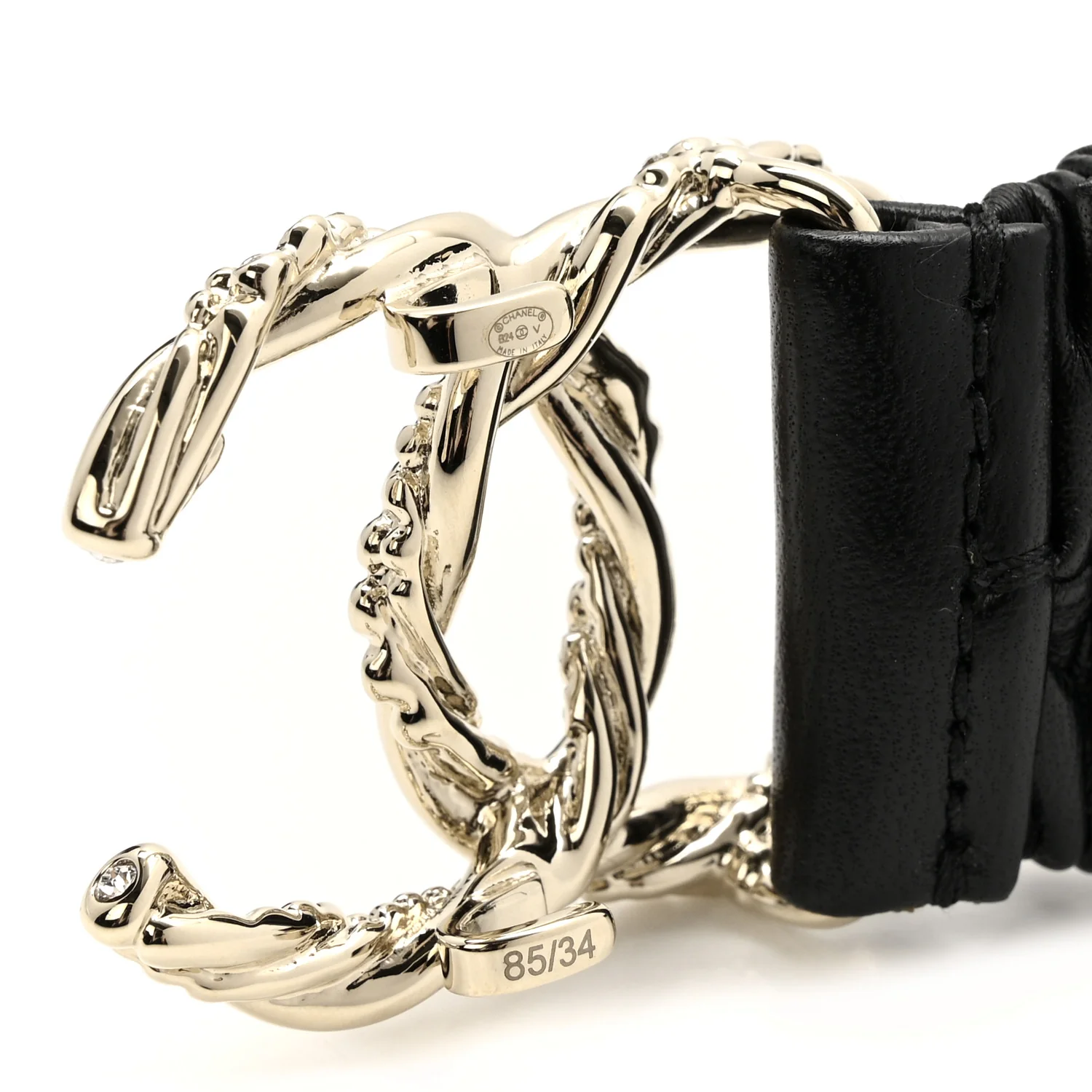 Lambskin Crystal CC Belt 85 34 Black - Image 3