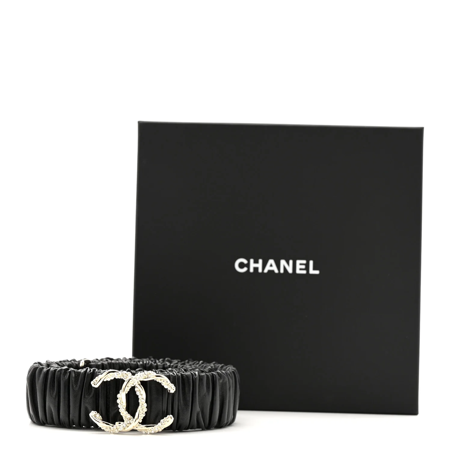 Lambskin Crystal CC Belt 85 34 Black - Image 4
