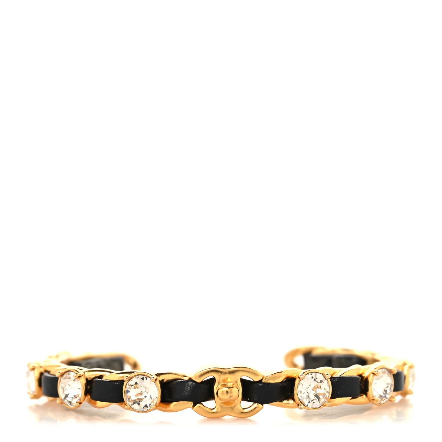 Lambskin Crystal CC Cuff Bracelet M Black Gold