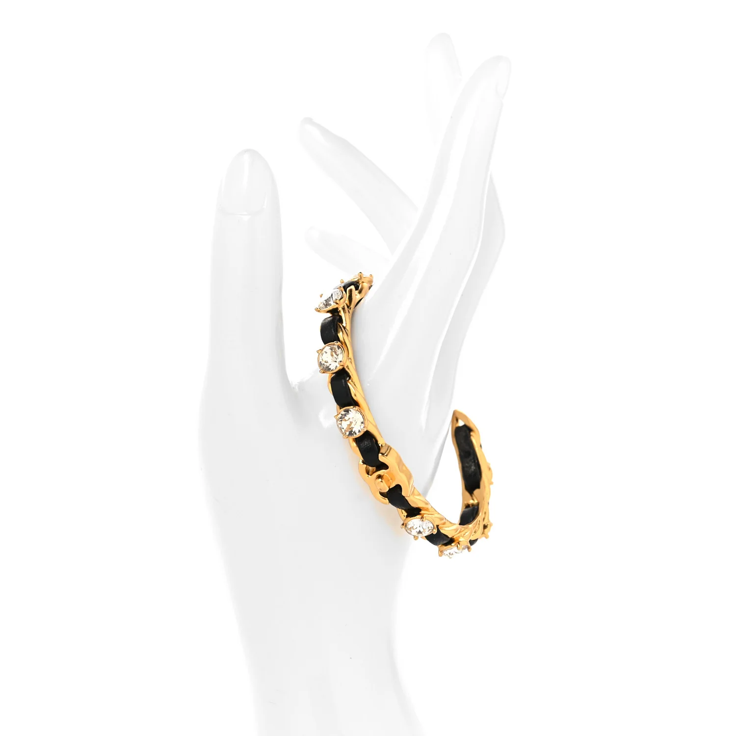 Lambskin Crystal CC Cuff Bracelet M Black Gold - Image 3