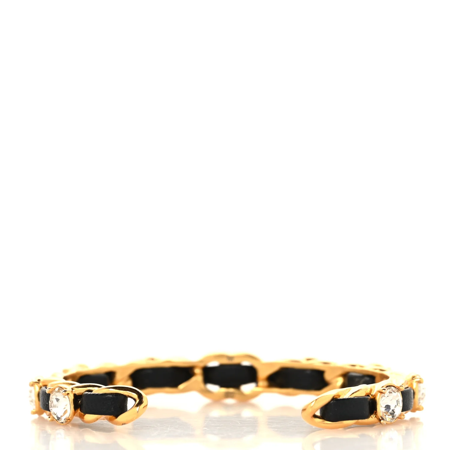 Lambskin Crystal CC Cuff Bracelet M Black Gold - Image 4