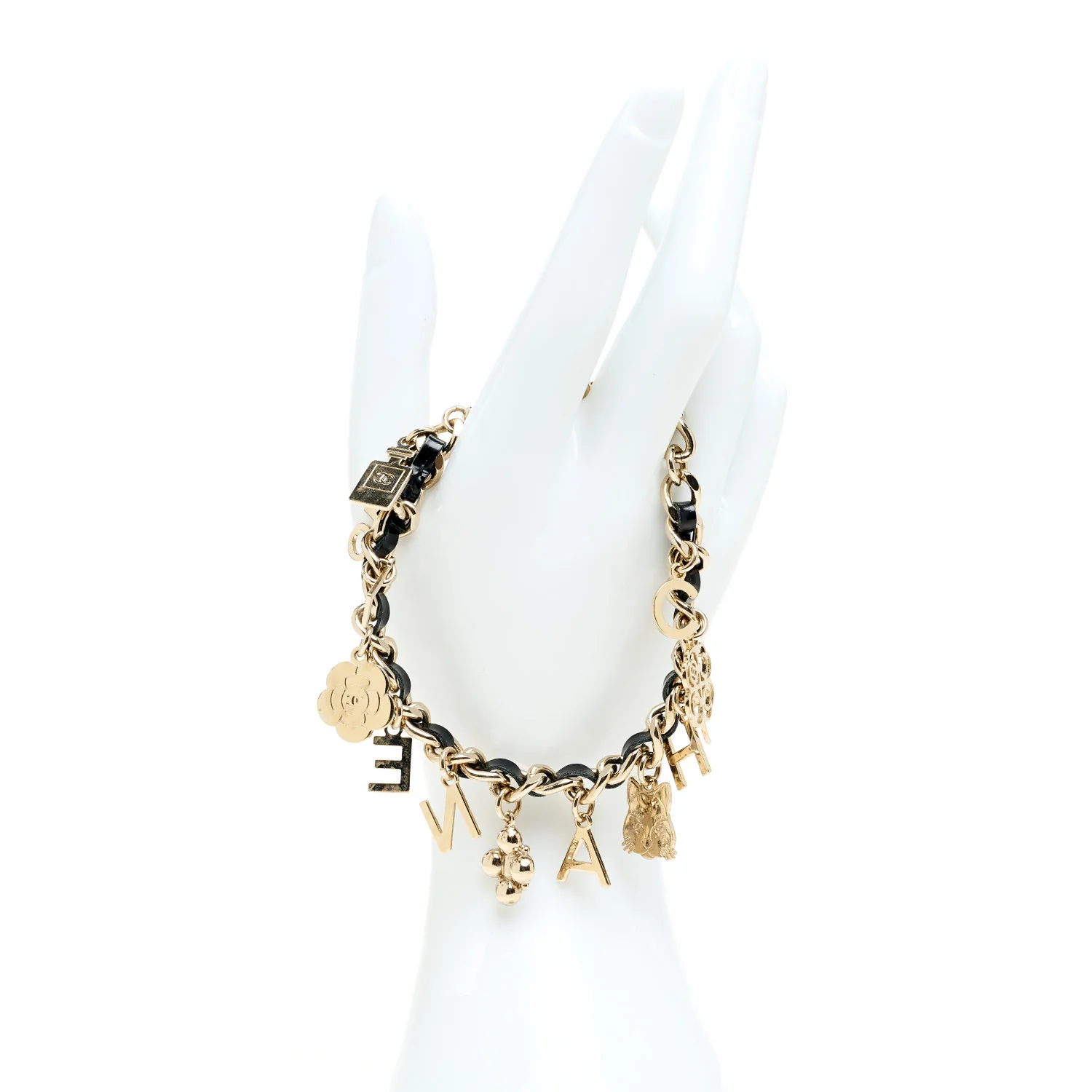 Lambskin Crystal CC Logo Charming Bracelet  Gold Black - Image 2