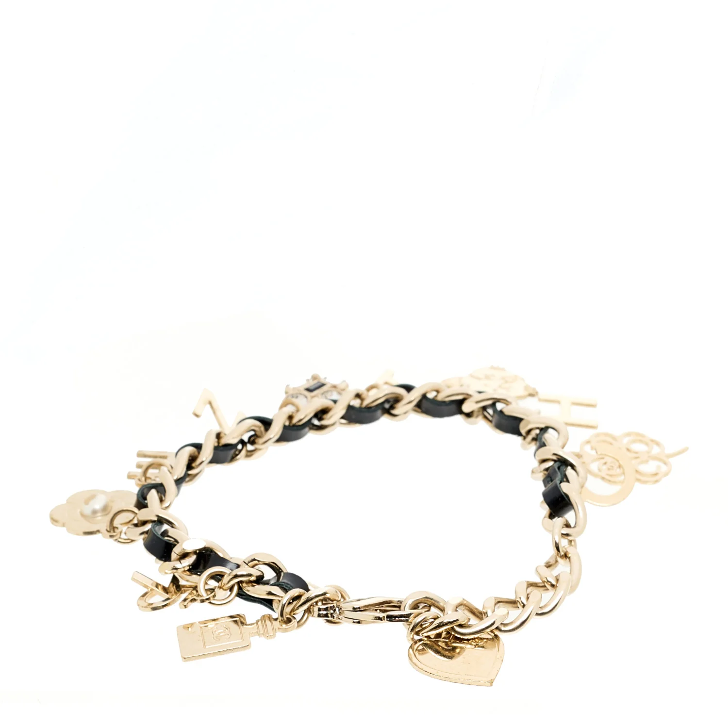 Lambskin Crystal CC Logo Charming Bracelet  Gold Black - Image 3