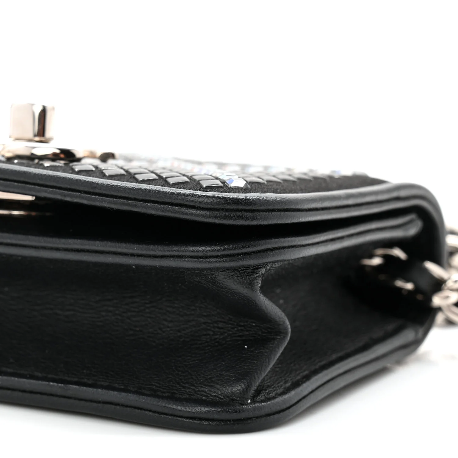 Lambskin Crystal Quilted Mini Chain Belt Bag Black - Image 10