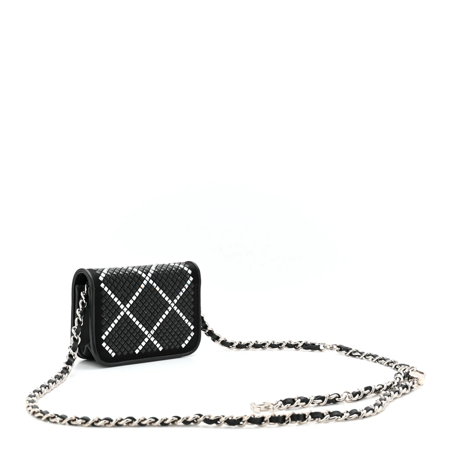 Lambskin Crystal Quilted Mini Chain Belt Bag Black - Image 3