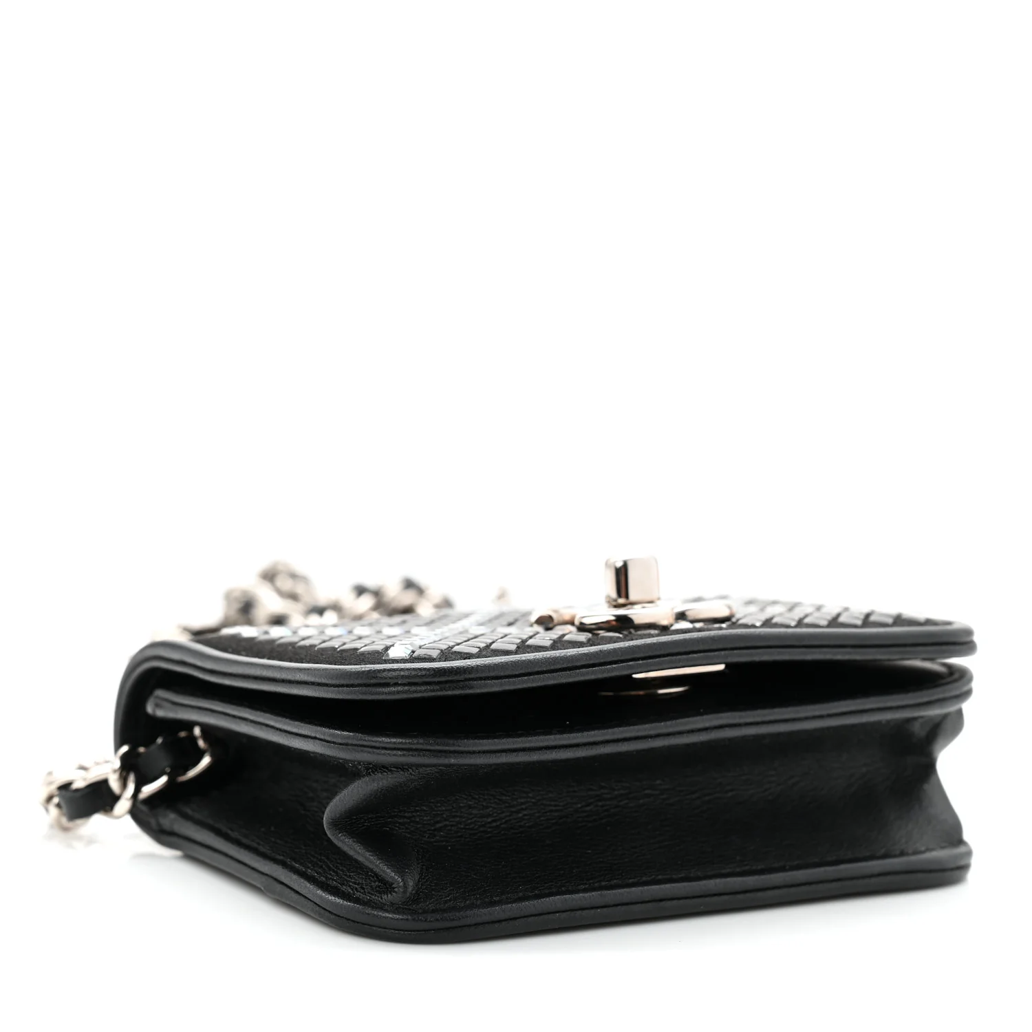 Lambskin Crystal Quilted Mini Chain Belt Bag Black - Image 4
