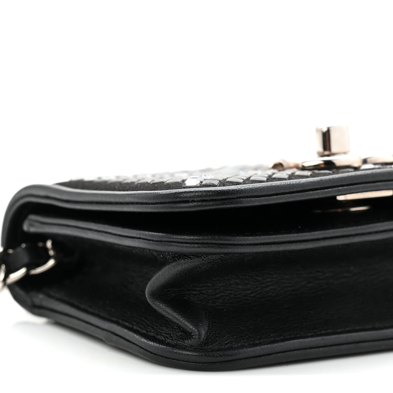 Lambskin Crystal Quilted Mini Chain Belt Bag Black - Image 9