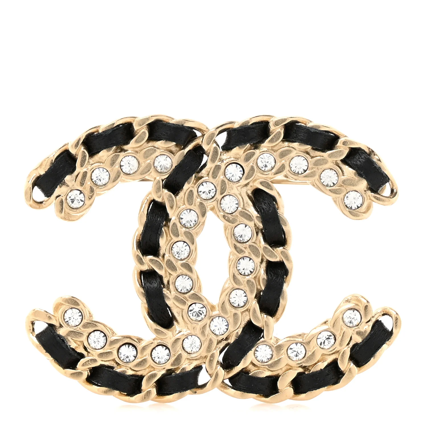 Lambskin Crystal Vintage Allure CC Chain Brooch Black Gold