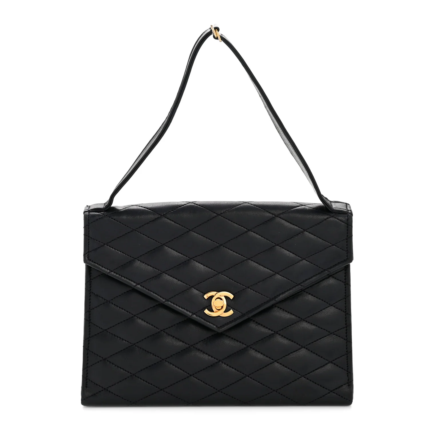 Lambskin Diamond Stitch Envelope Single Flap Black