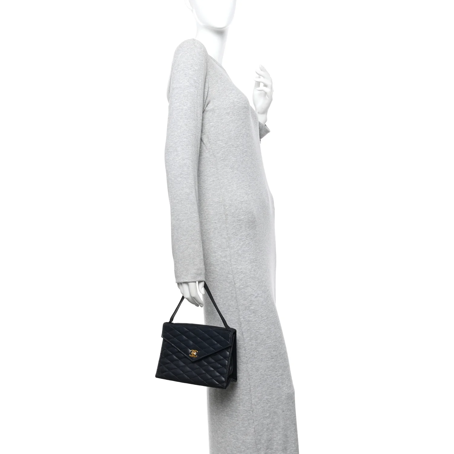 Lambskin Diamond Stitch Envelope Single Flap Black - Image 2