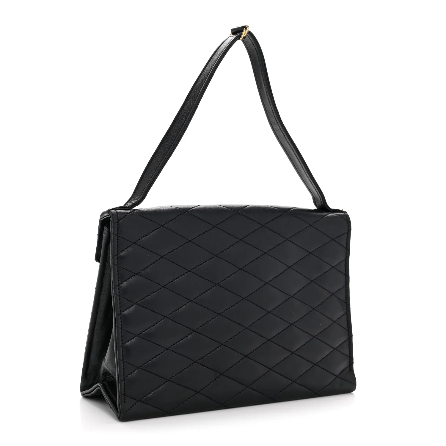 Lambskin Diamond Stitch Envelope Single Flap Black - Image 3