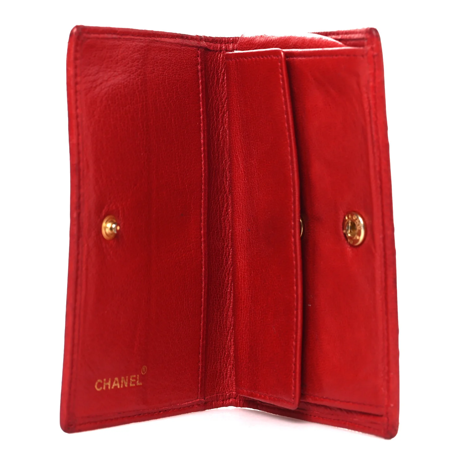 Lambskin Diamond Stitched Flap Card Case Red - Image 5