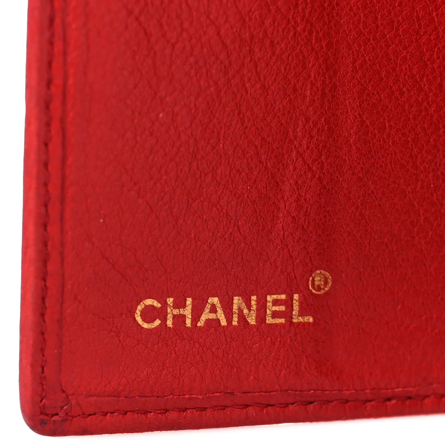 Lambskin Diamond Stitched Flap Card Case Red - Image 7