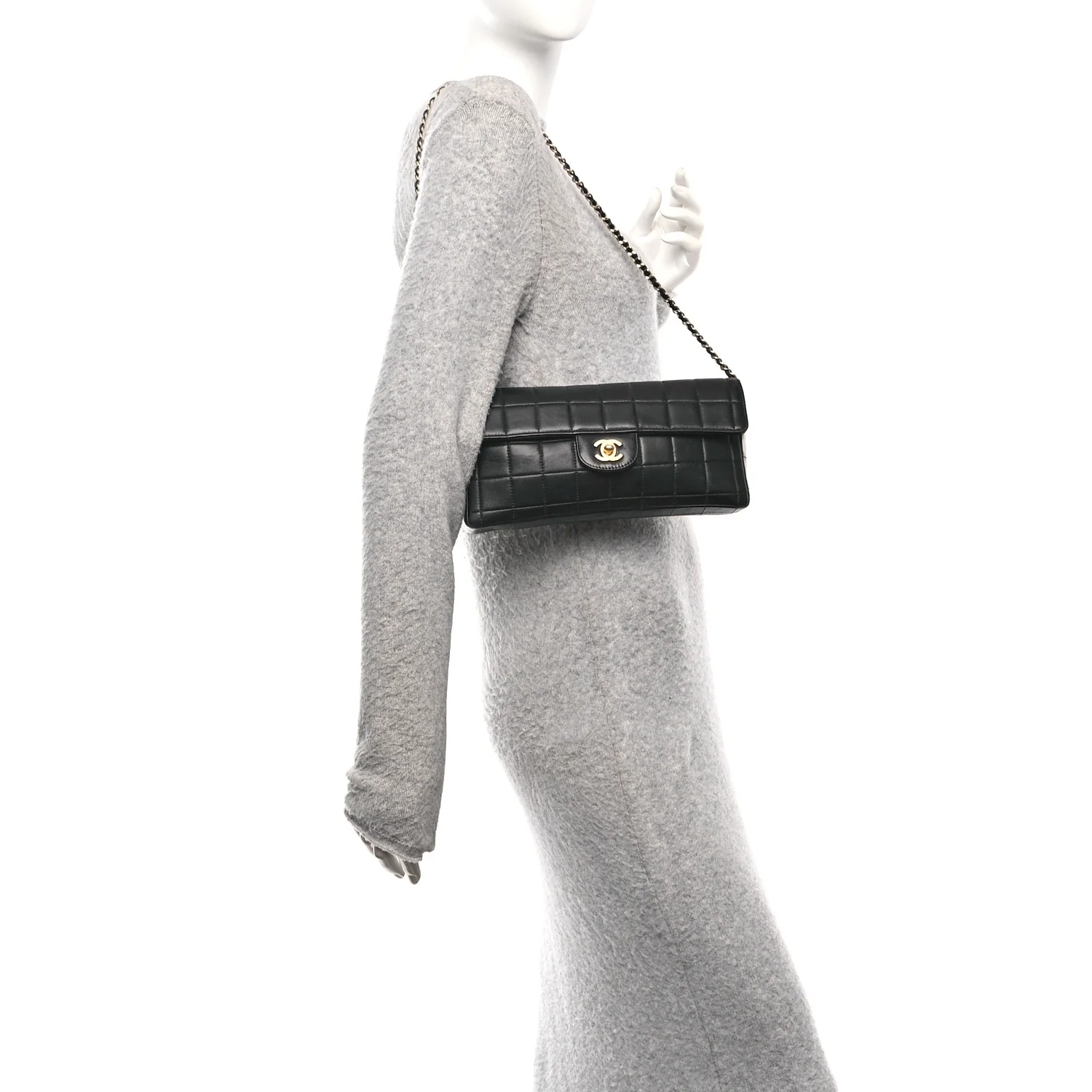 Lambskin East West Chocolate Bar Flap Black - Image 2