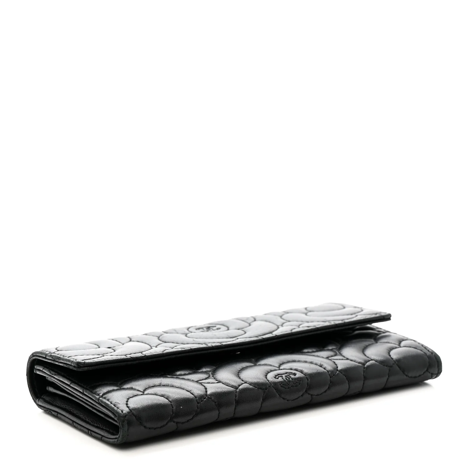 Lambskin Embossed Camellia Flap Wallet Black - Image 4
