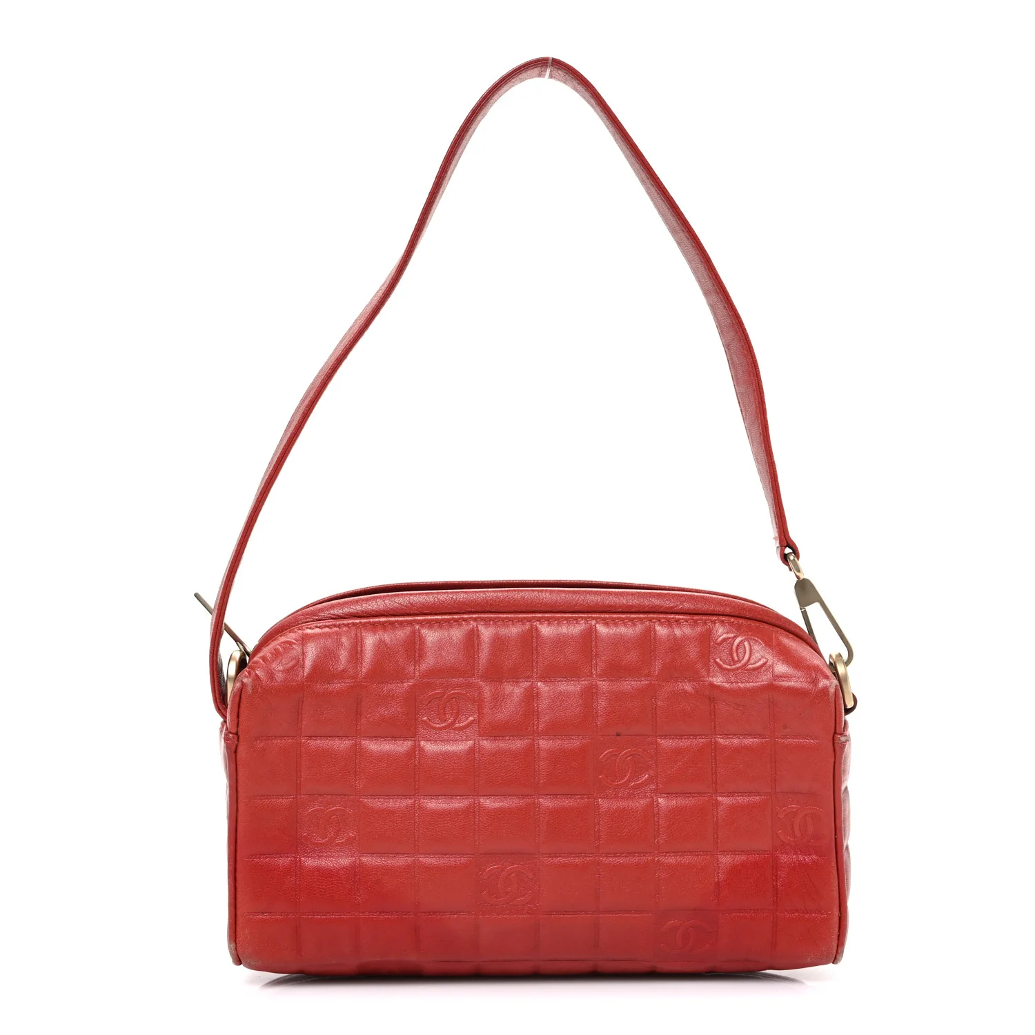 Lambskin Embossed CC Chocolate Bar Shoulder Bag Red