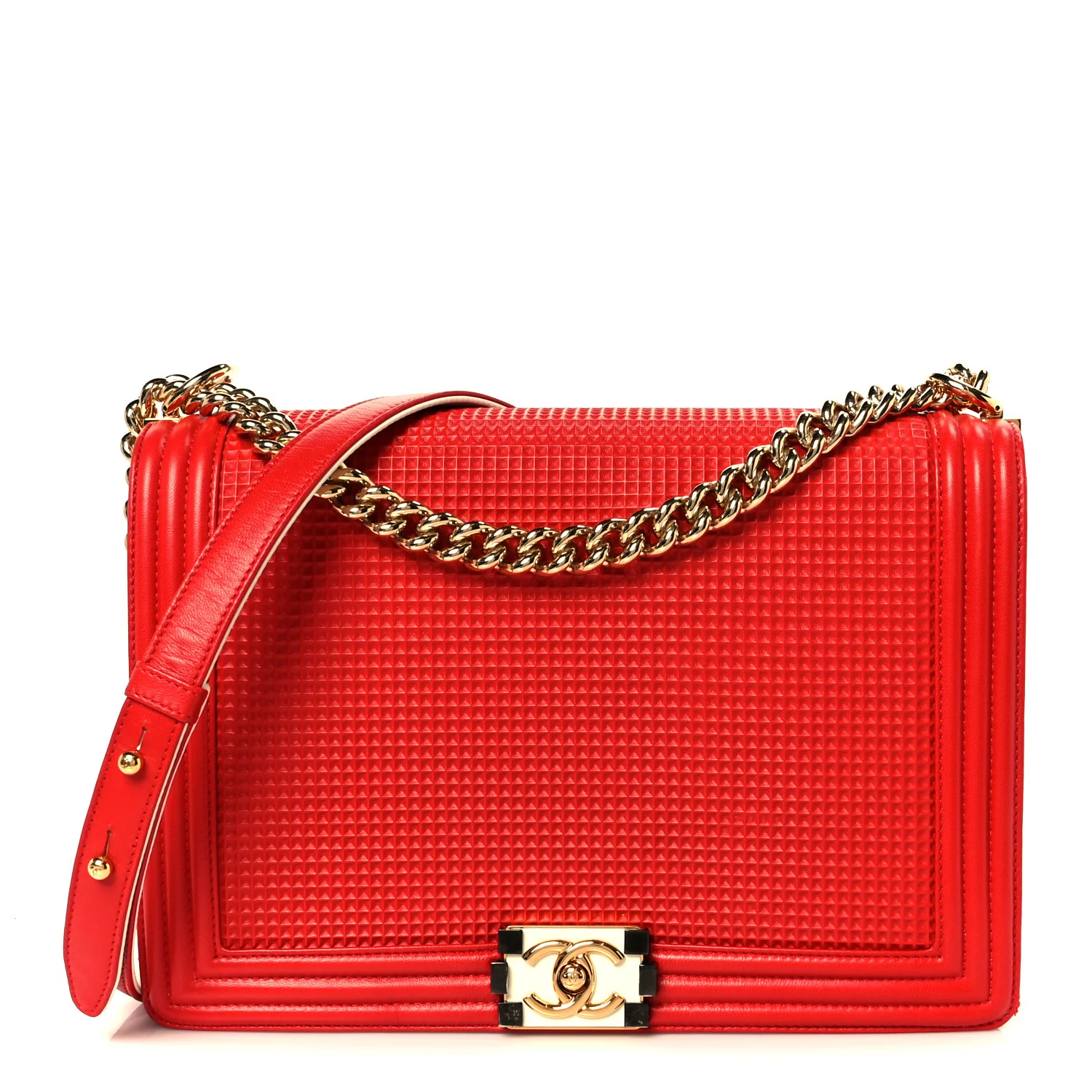 Lambskin Embossed New Medium Boy Cube Flap Red