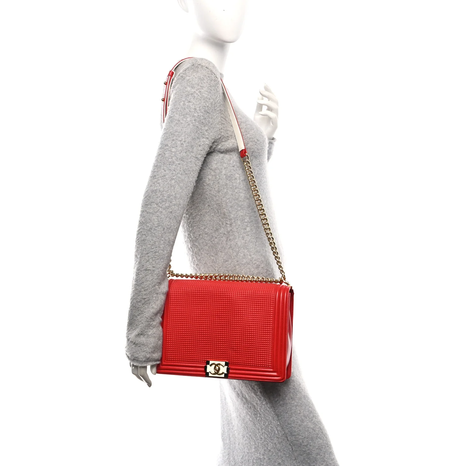 Lambskin Embossed New Medium Boy Cube Flap Red - Image 2