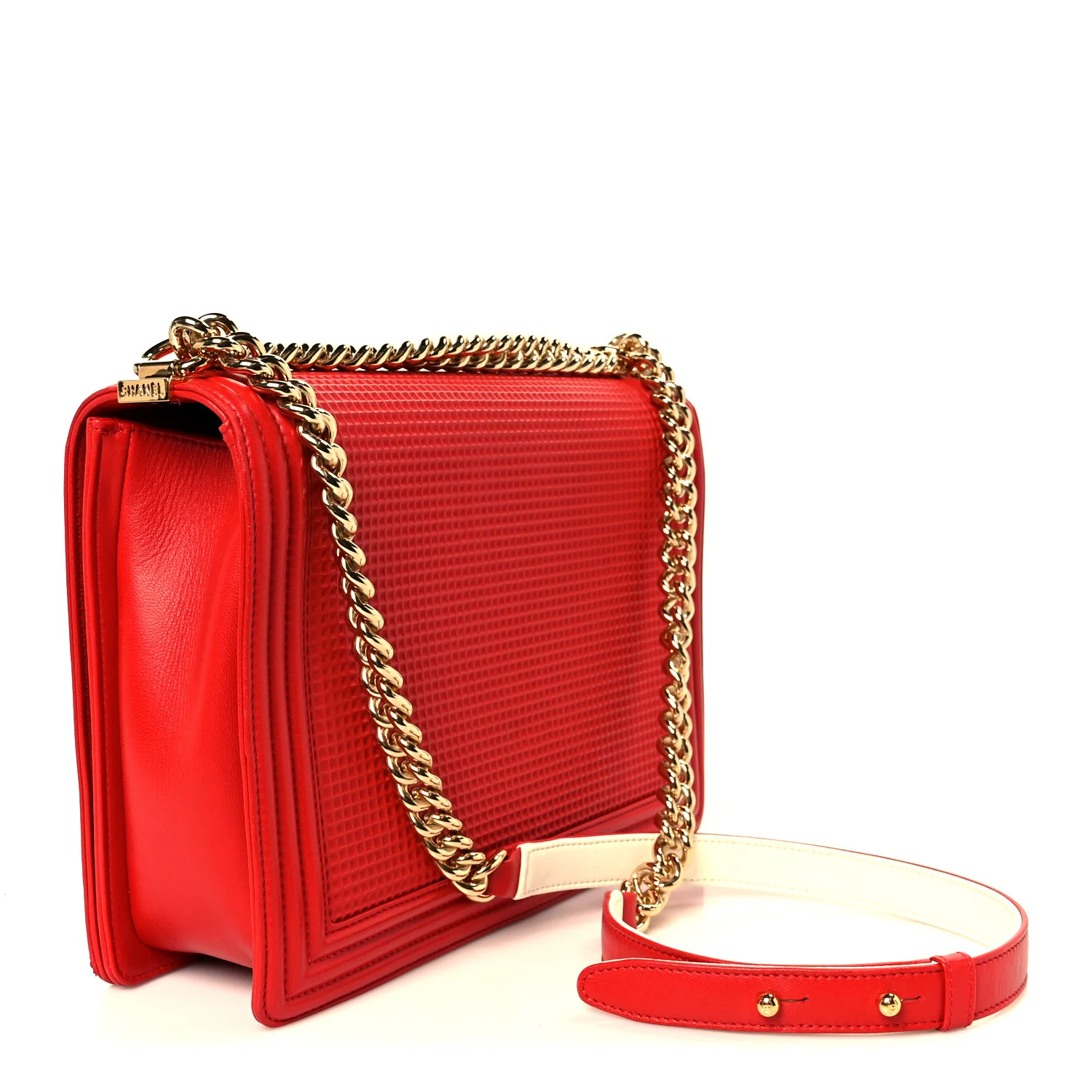 Lambskin Embossed New Medium Boy Cube Flap Red - Image 3