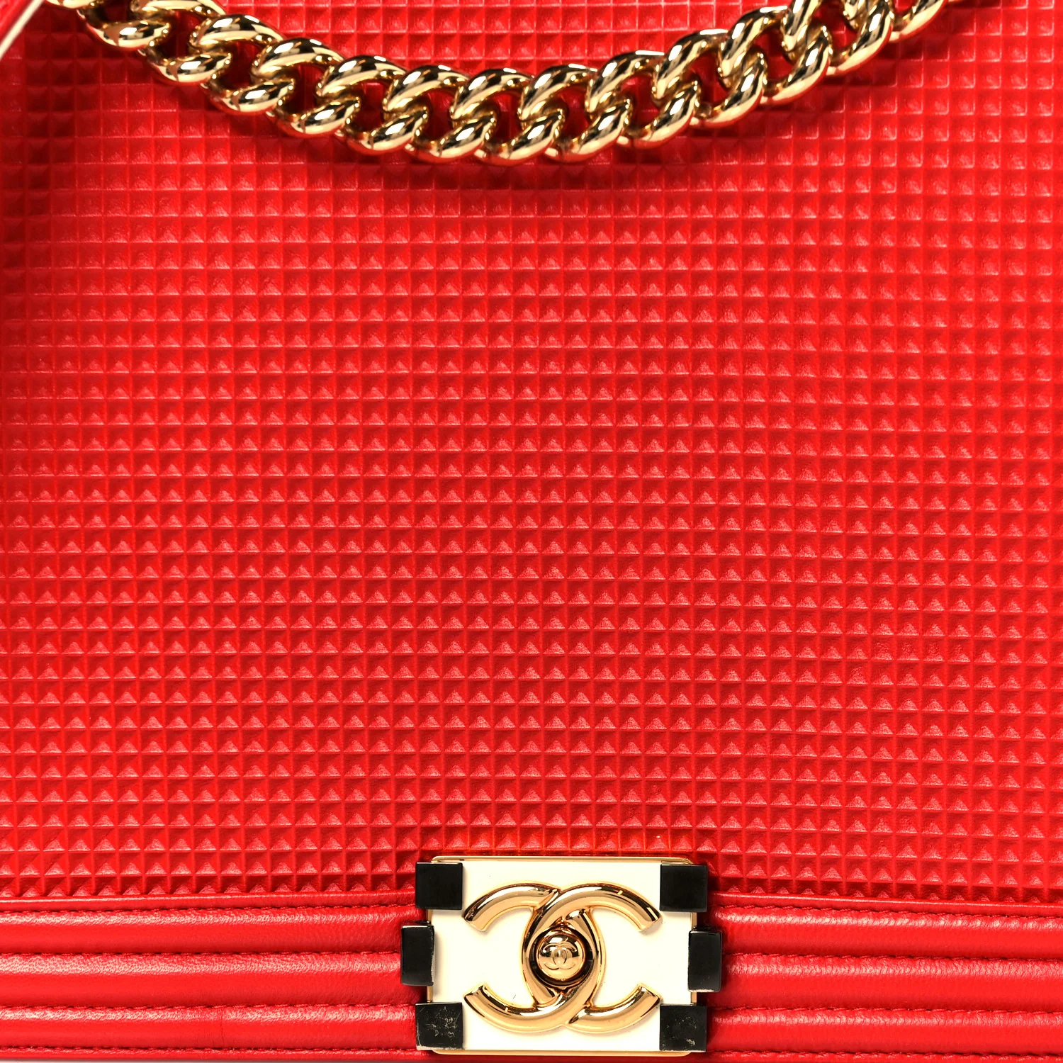 Lambskin Embossed New Medium Boy Cube Flap Red - Image 8