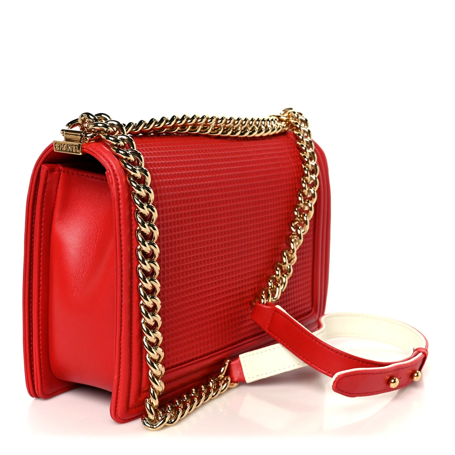 Lambskin Embossed New Medium Boy Cube Flap Red - Image 3