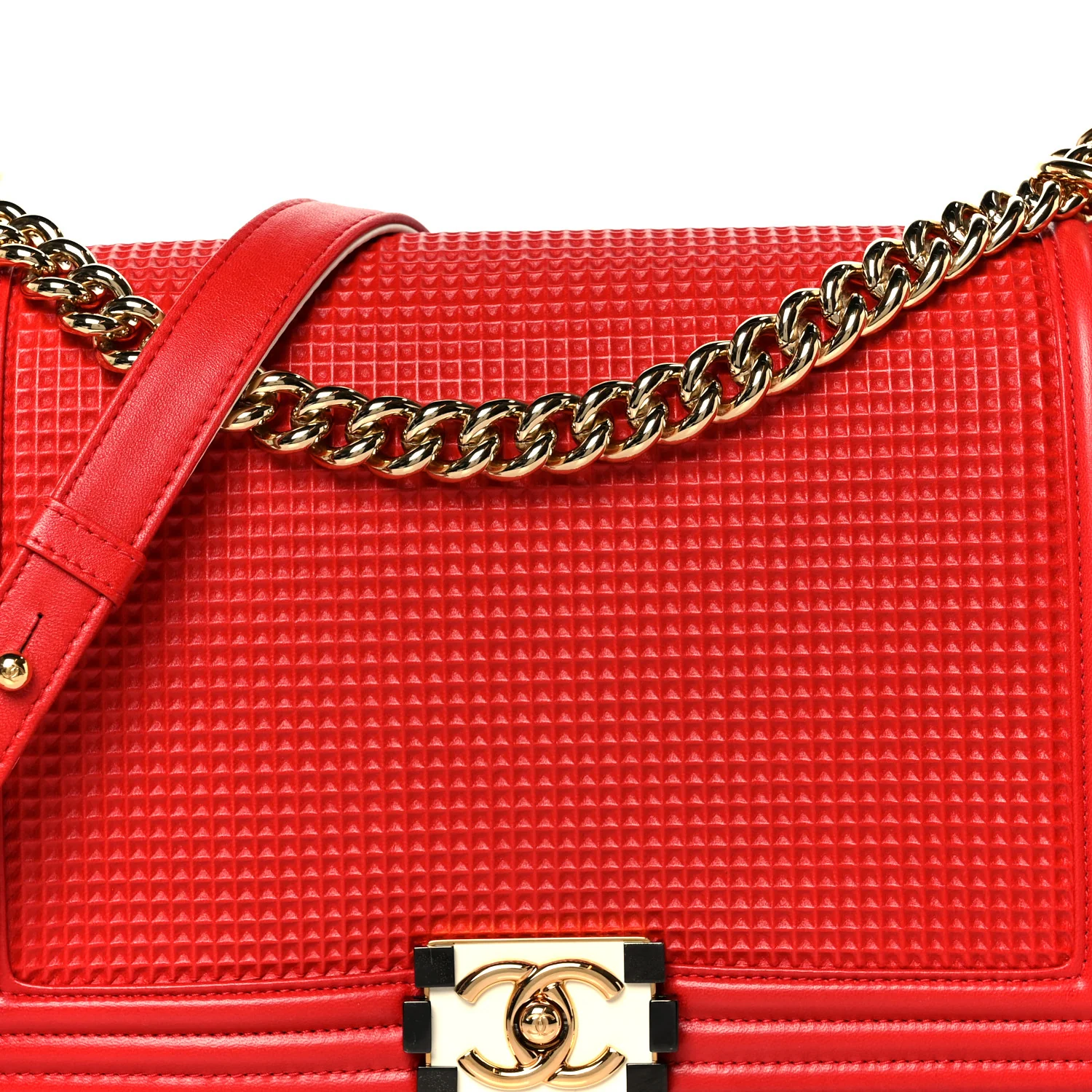 Lambskin Embossed New Medium Boy Cube Flap Red - Image 8