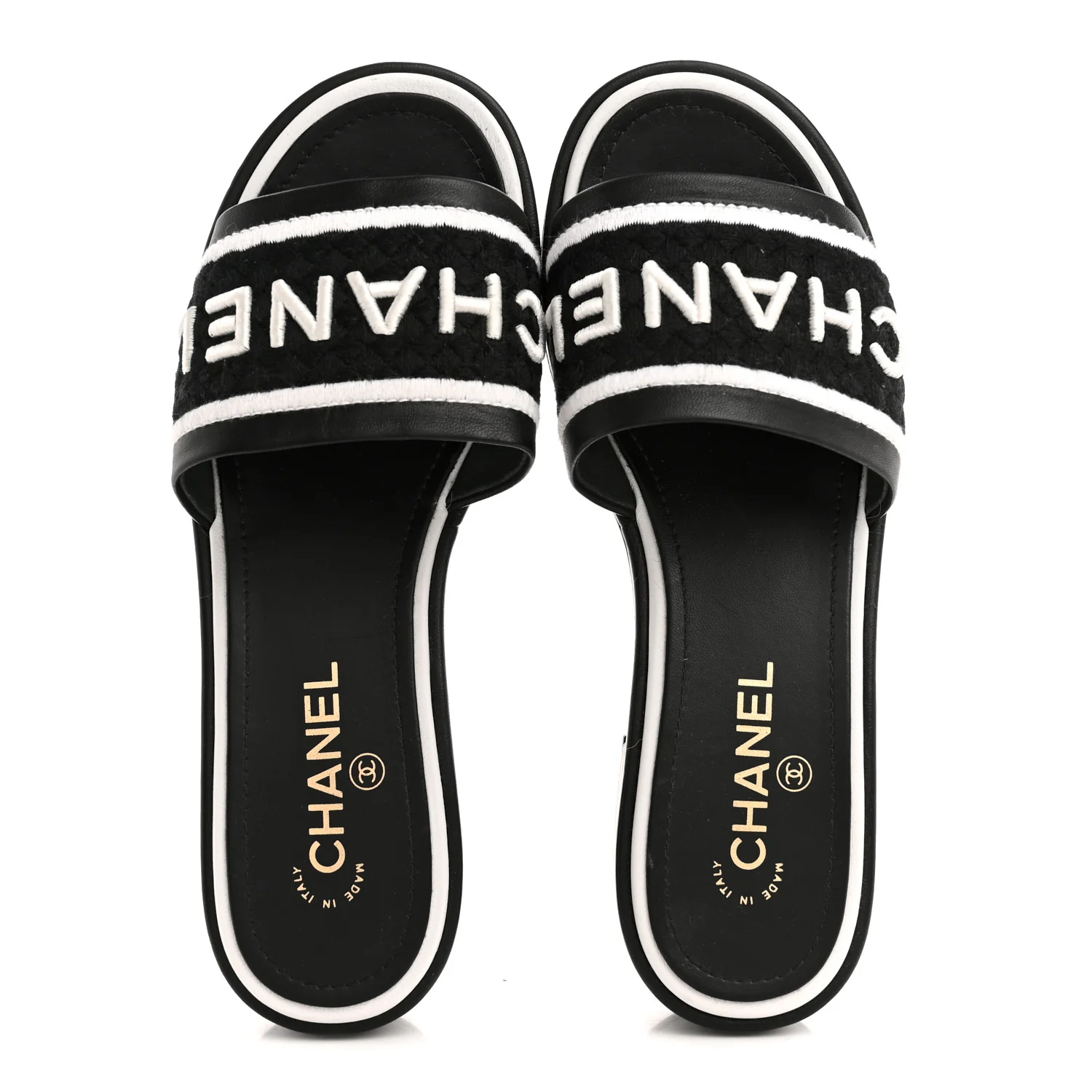 Lambskin Embroidered CC Mule Sandal 40 Black White - Image 2