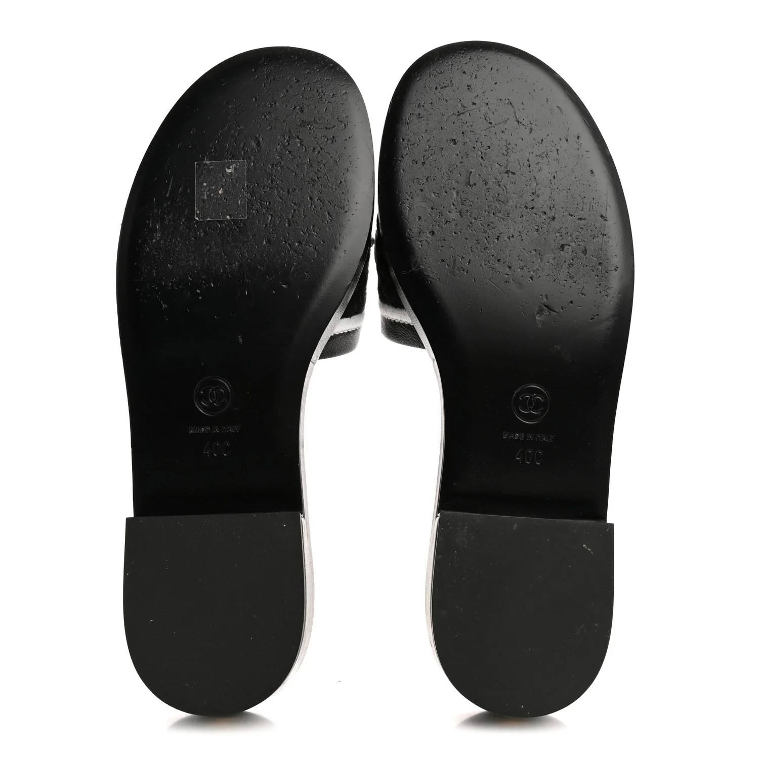 Lambskin Embroidered CC Mule Sandal 40 Black White - Image 6