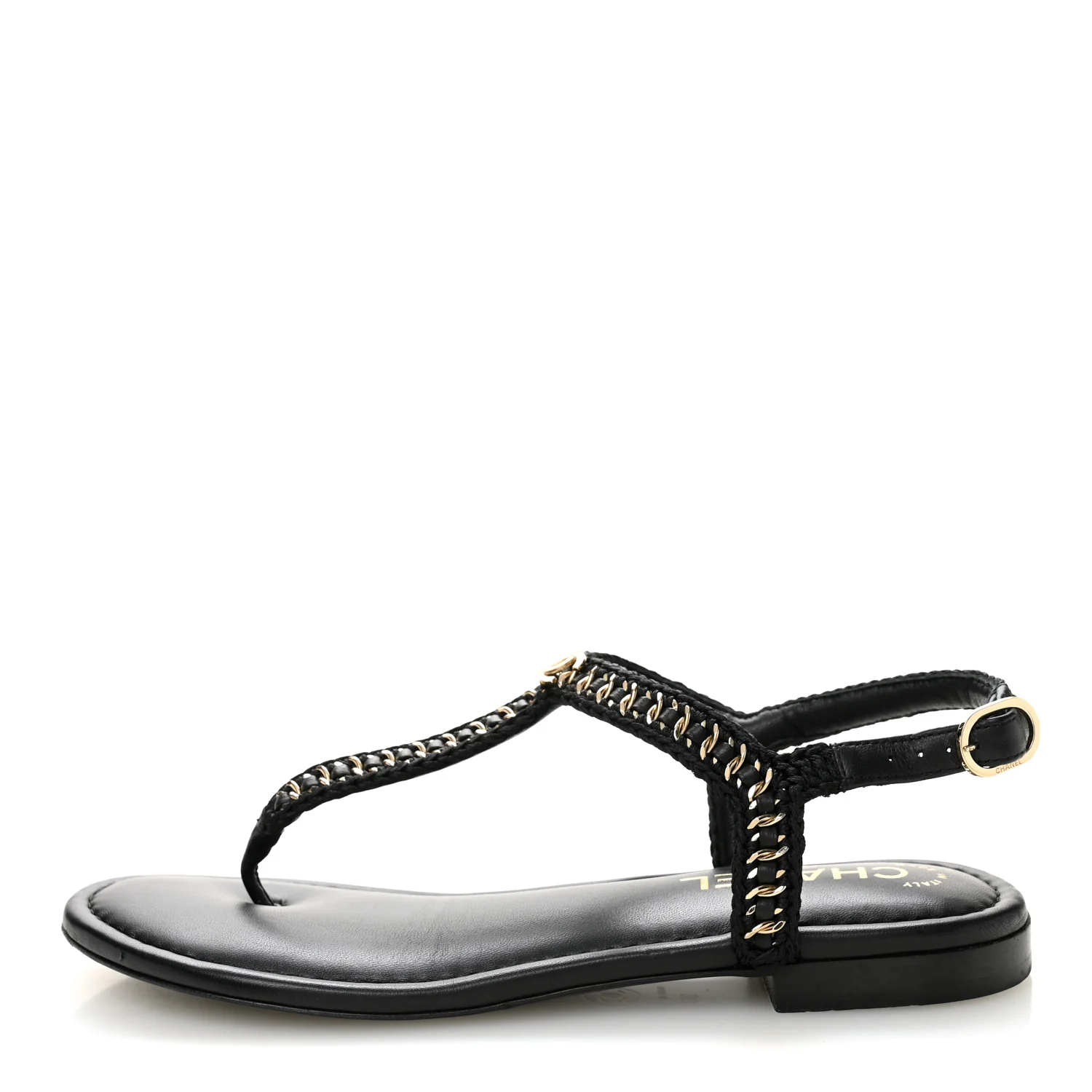 Lambskin Embroidered CC Thong Sandals 38 Black