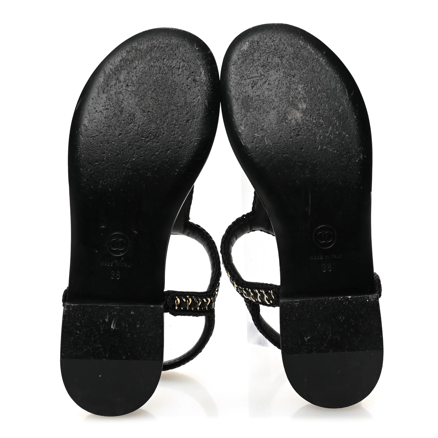 Lambskin Embroidered CC Thong Sandals 38 Black - Image 6