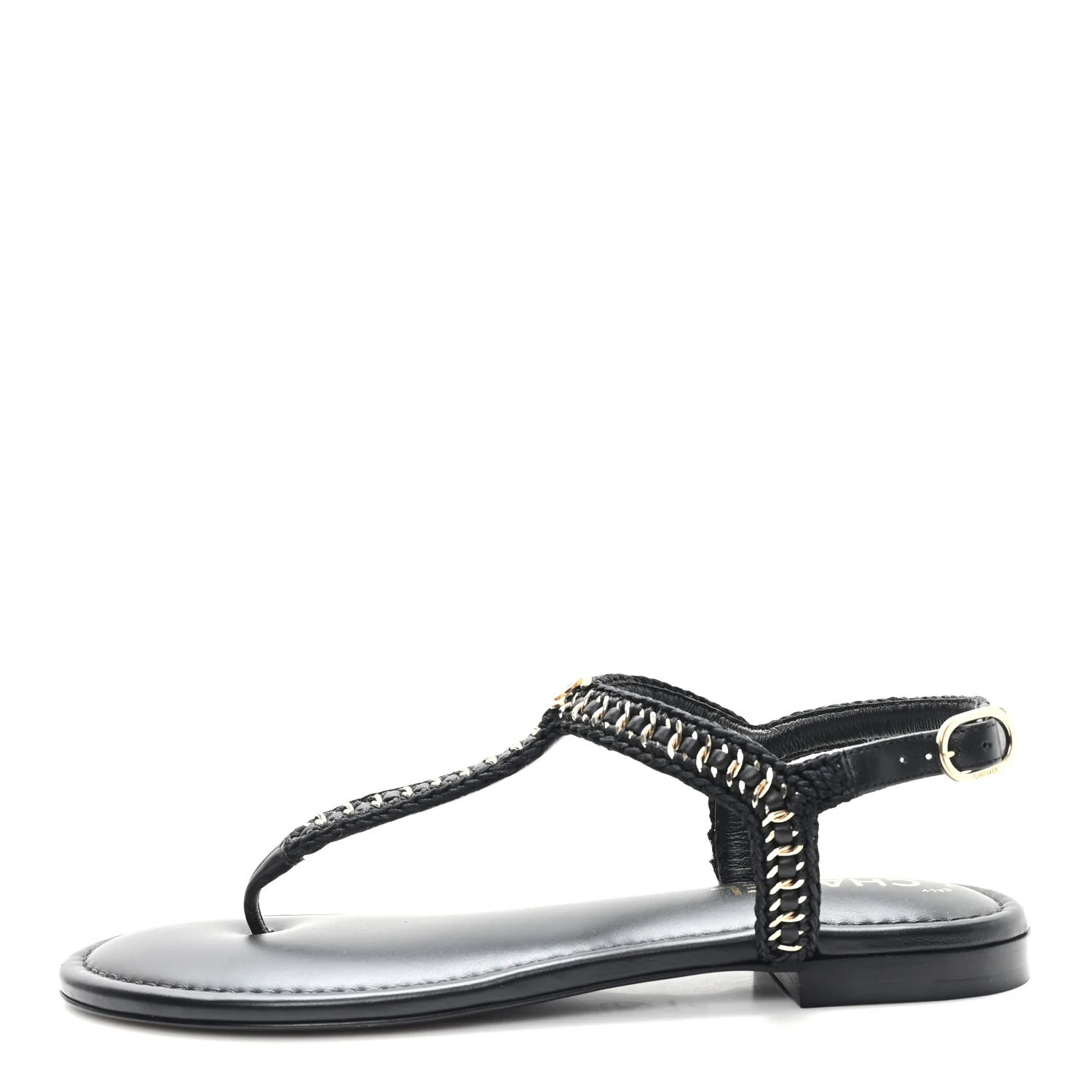 Lambskin Embroidered CC Thong Sandals 39.5 Black