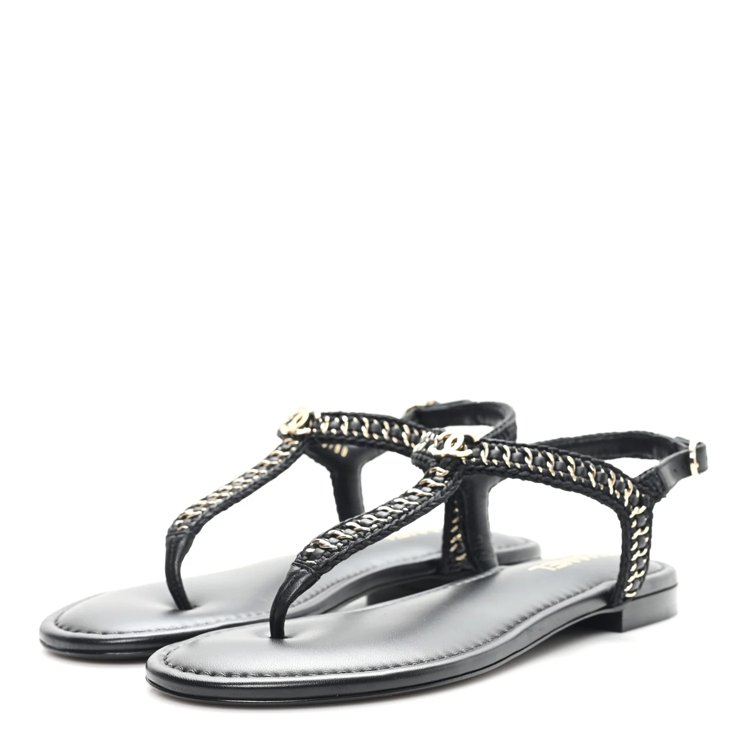 Lambskin Embroidered CC Thong Sandals 39.5 Black - Image 4