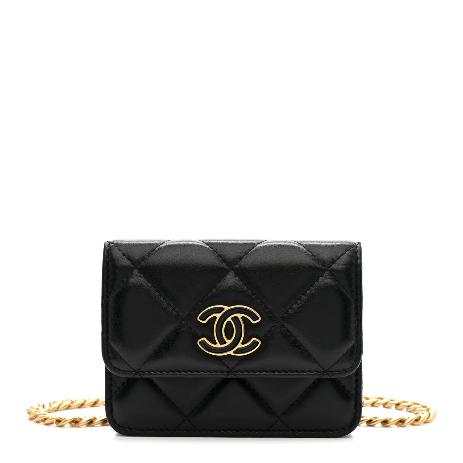 Lambskin Enamel Quilted Pending CC Flap Belt Bag Black