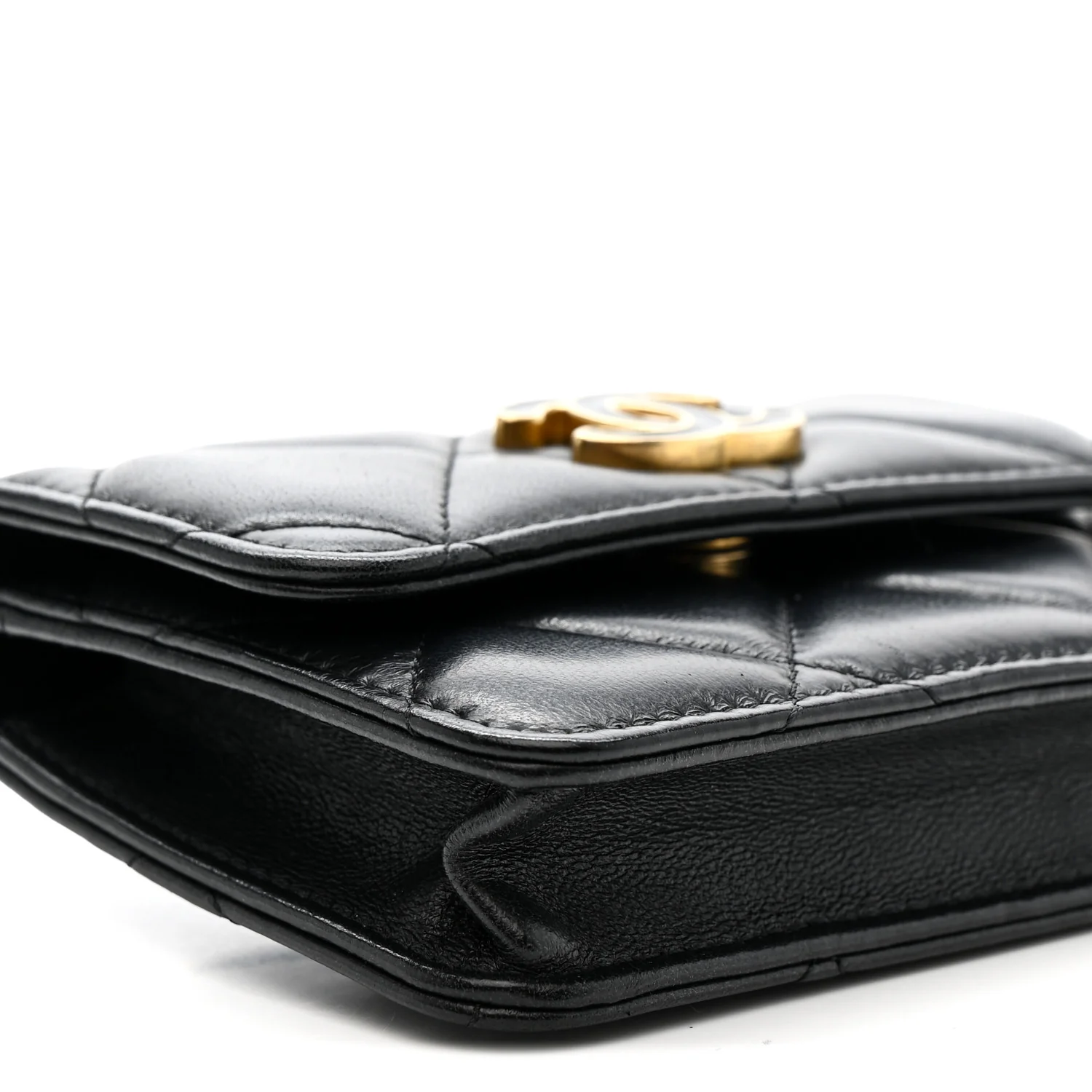 Lambskin Enamel Quilted Pending CC Flap Belt Bag Black - Image 10