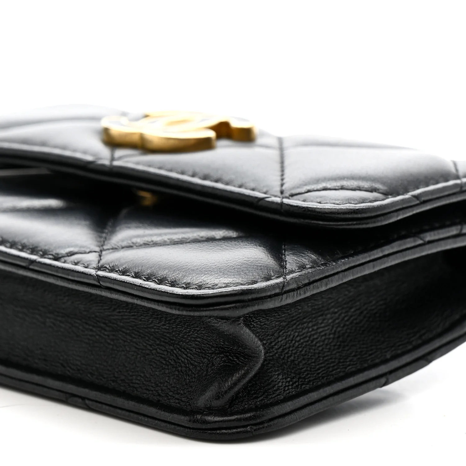 Lambskin Enamel Quilted Pending CC Flap Belt Bag Black - Image 11