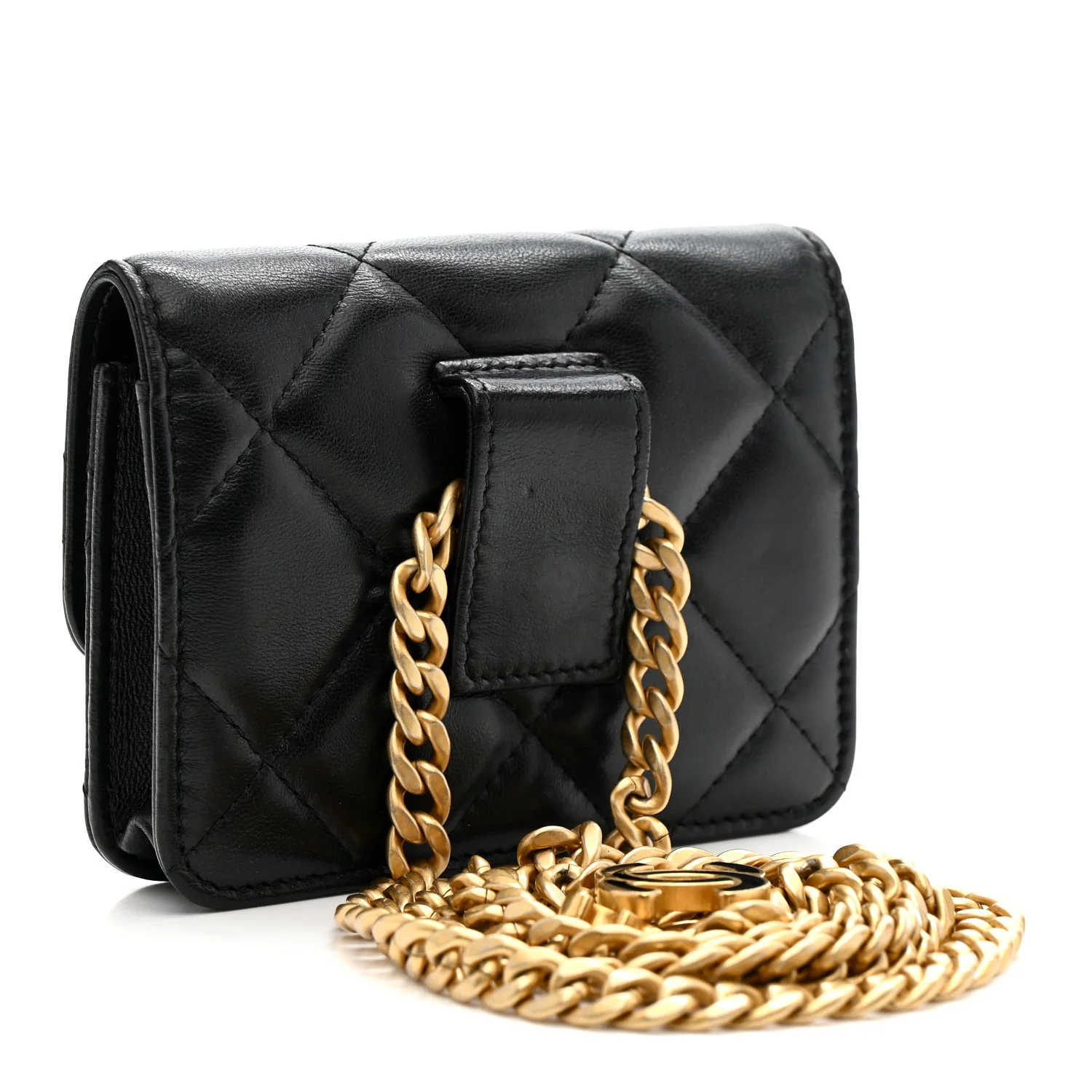 Lambskin Enamel Quilted Pending CC Flap Belt Bag Black - Image 3