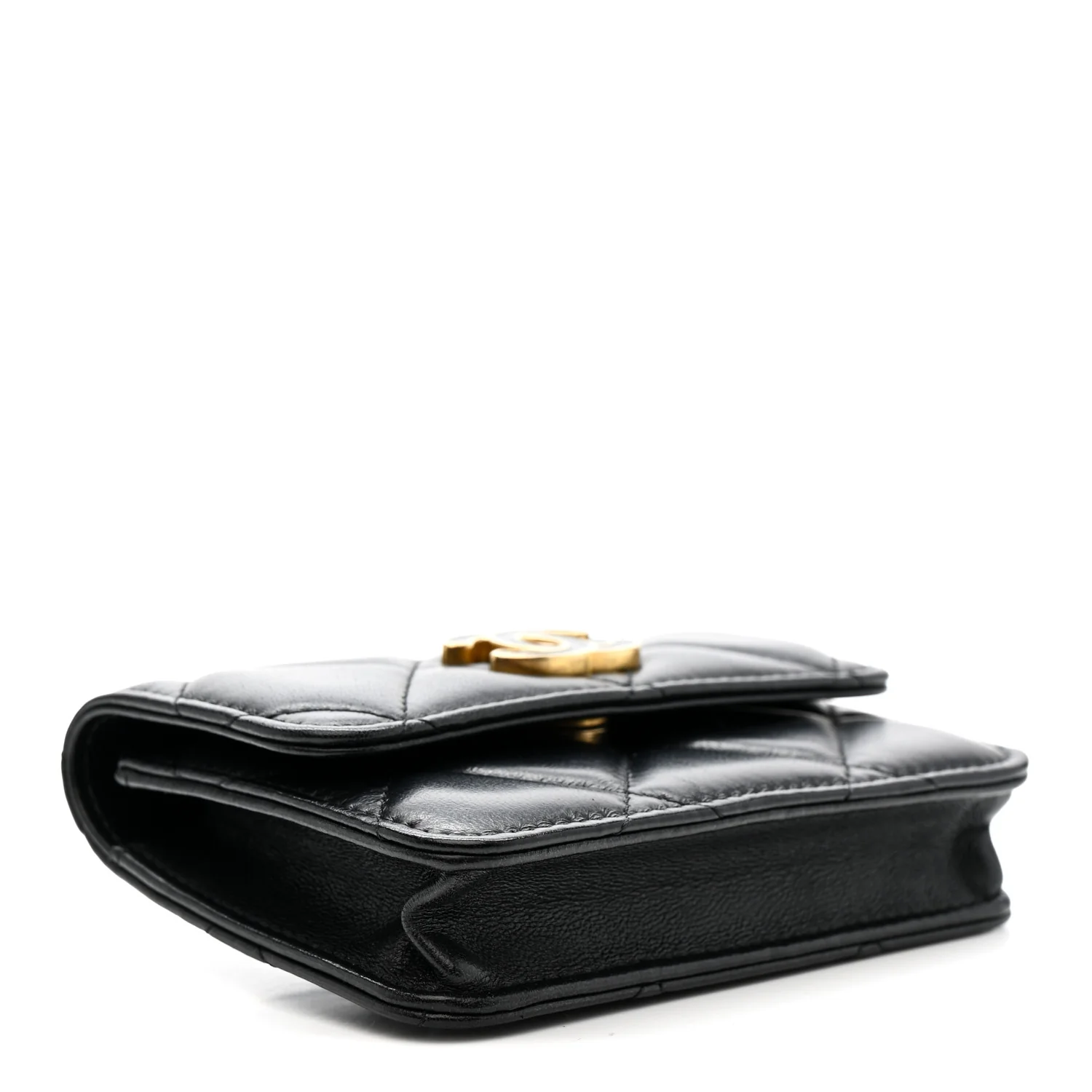 Lambskin Enamel Quilted Pending CC Flap Belt Bag Black - Image 4