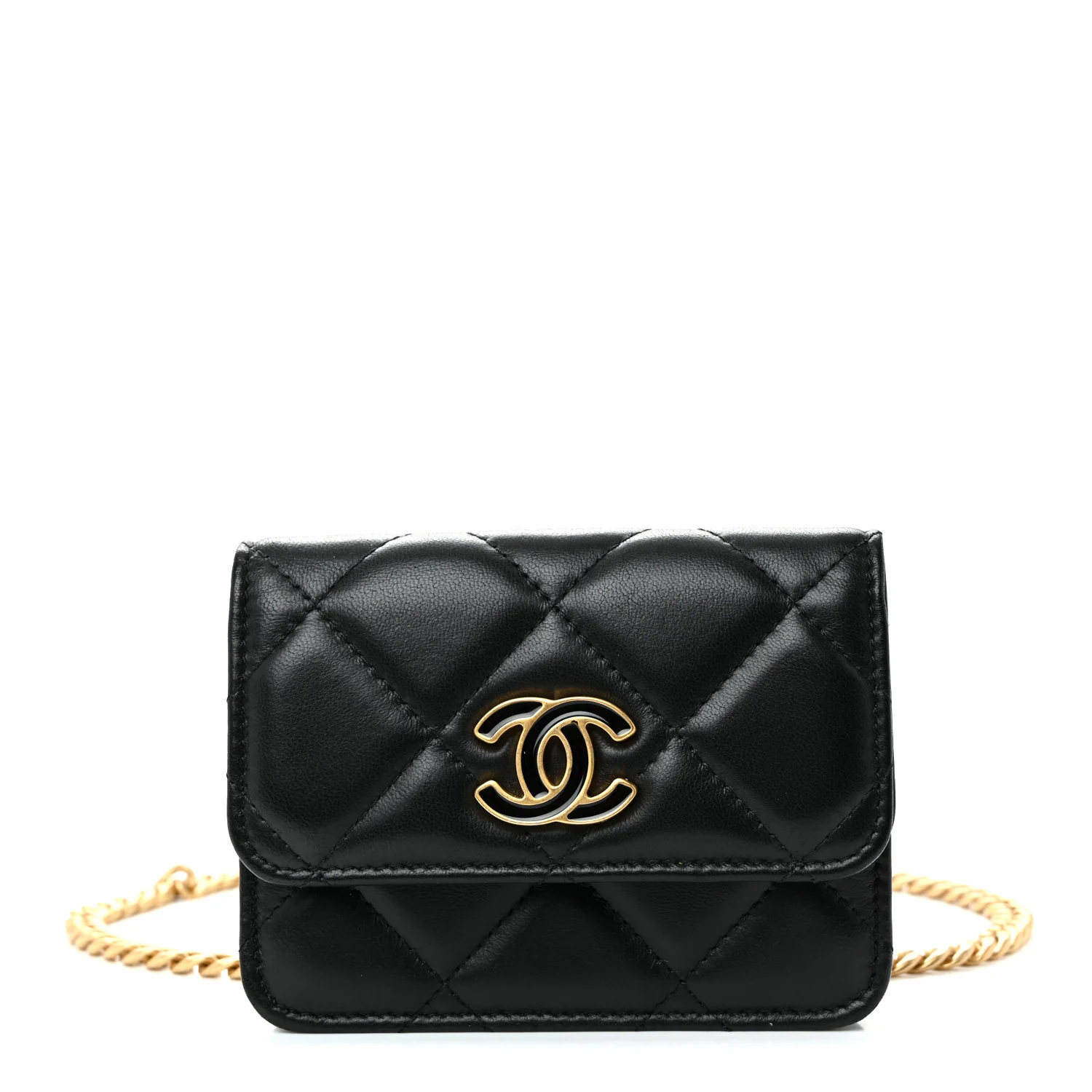 Lambskin Enamel Quilted Pending CC Flap Belt Bag Black