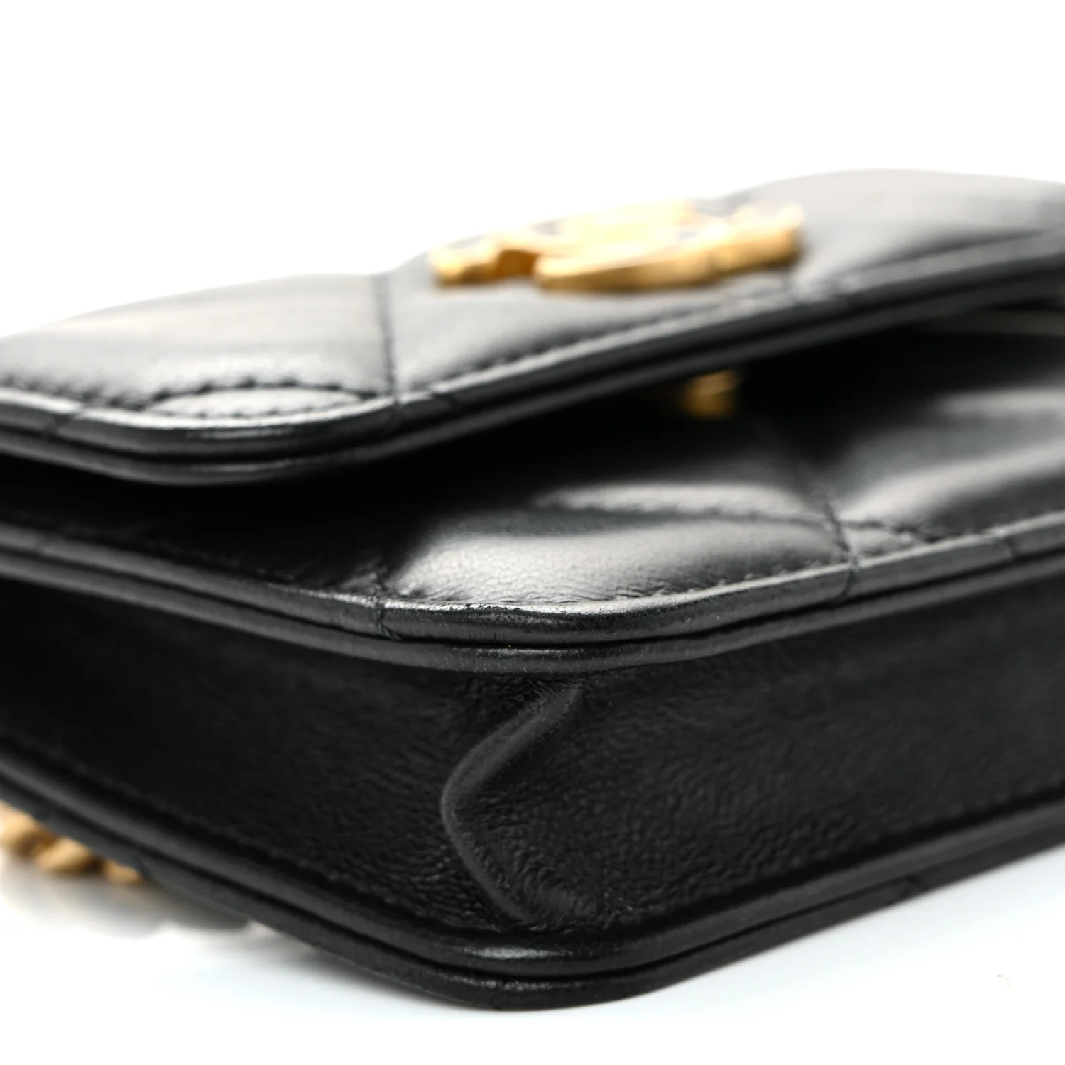 Lambskin Enamel Quilted Pending CC Flap Belt Bag Black - Image 10