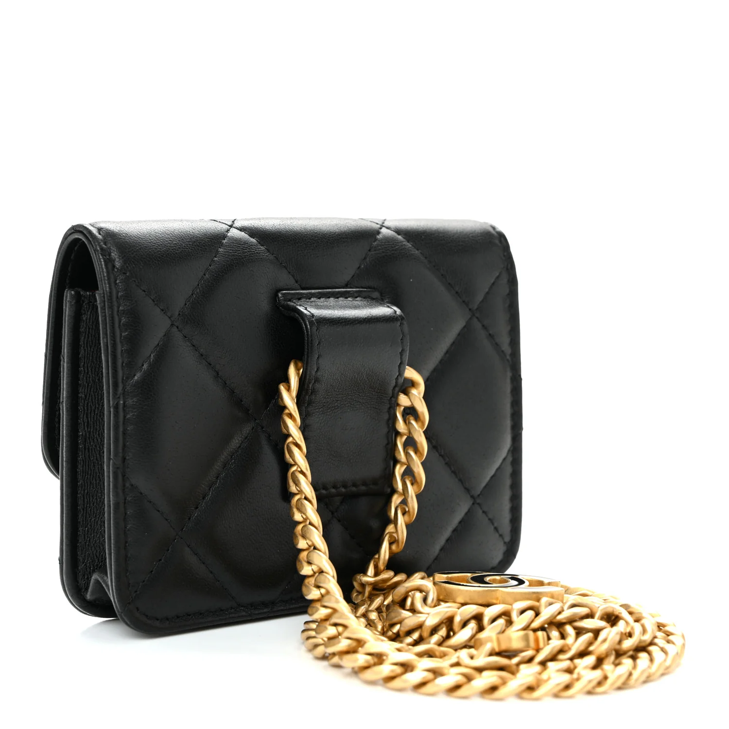Lambskin Enamel Quilted Pending CC Flap Belt Bag Black - Image 3