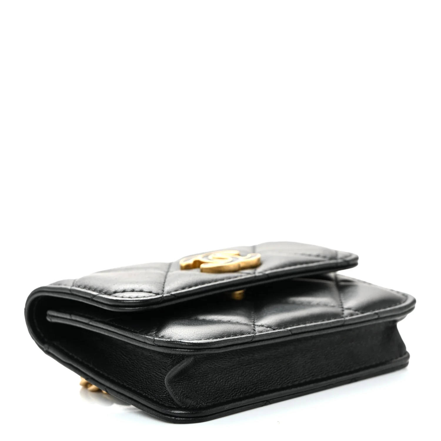 Lambskin Enamel Quilted Pending CC Flap Belt Bag Black - Image 4