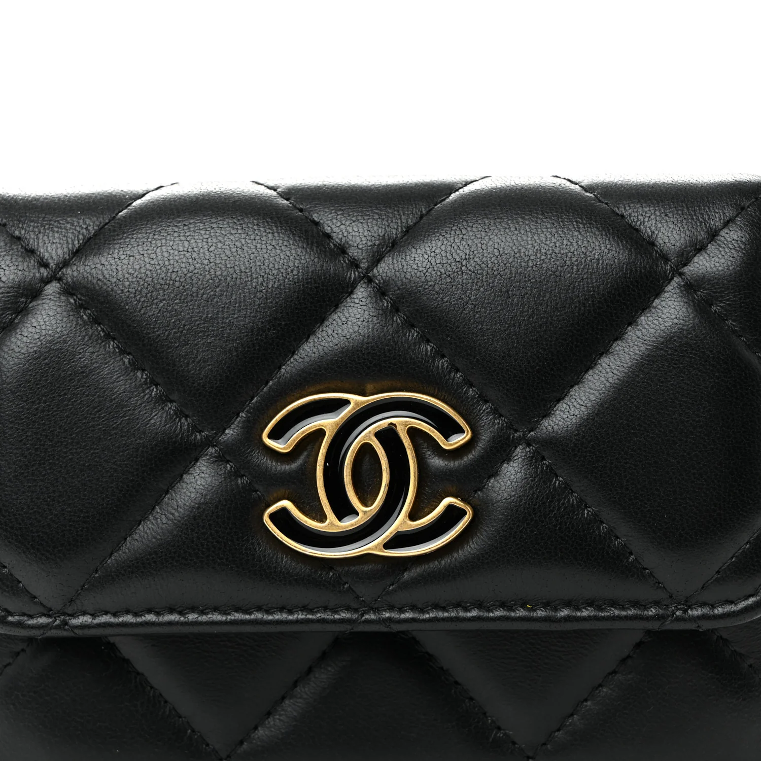 Lambskin Enamel Quilted Pending CC Flap Belt Bag Black - Image 9