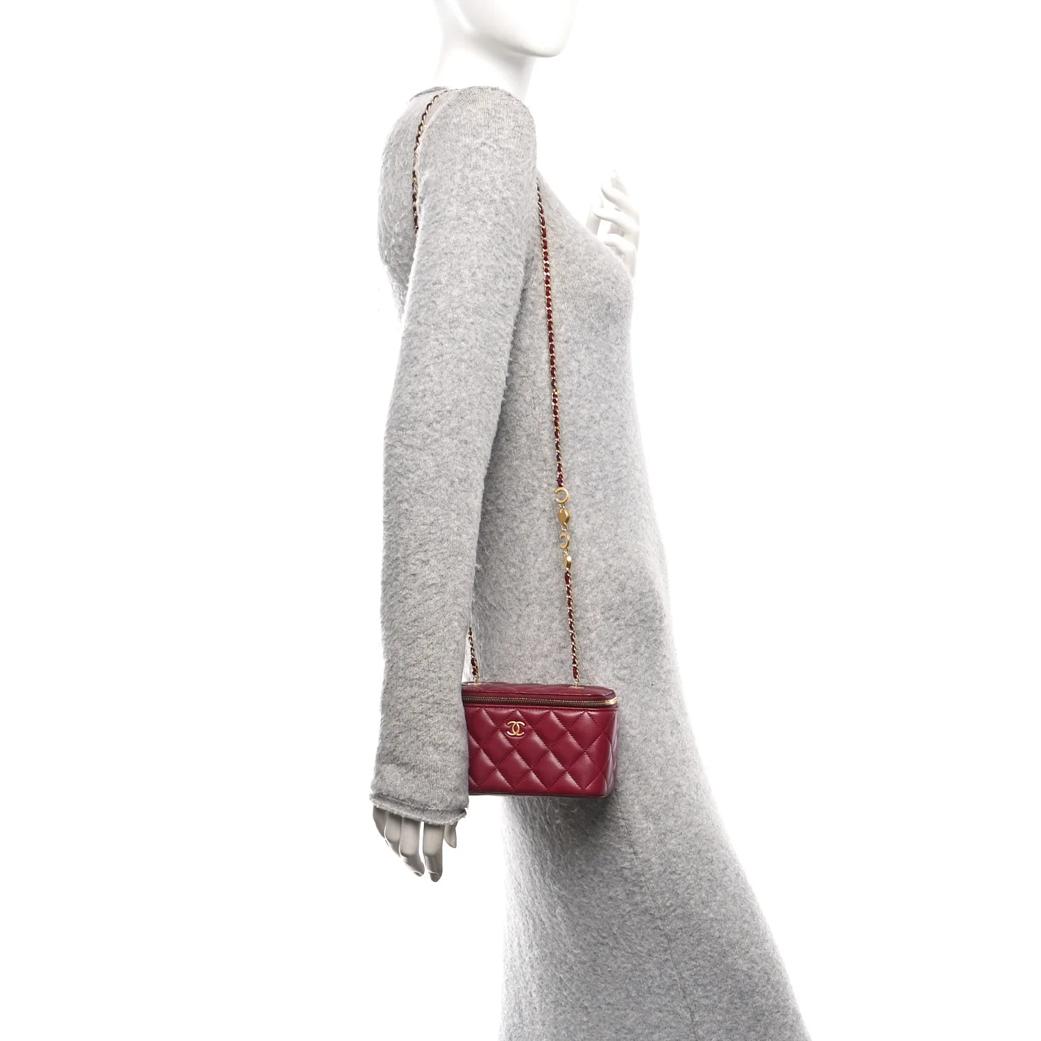 Lambskin Enamel Quilted Small Coco Hearts Vanity Case With Chain Burgundy - Image 2